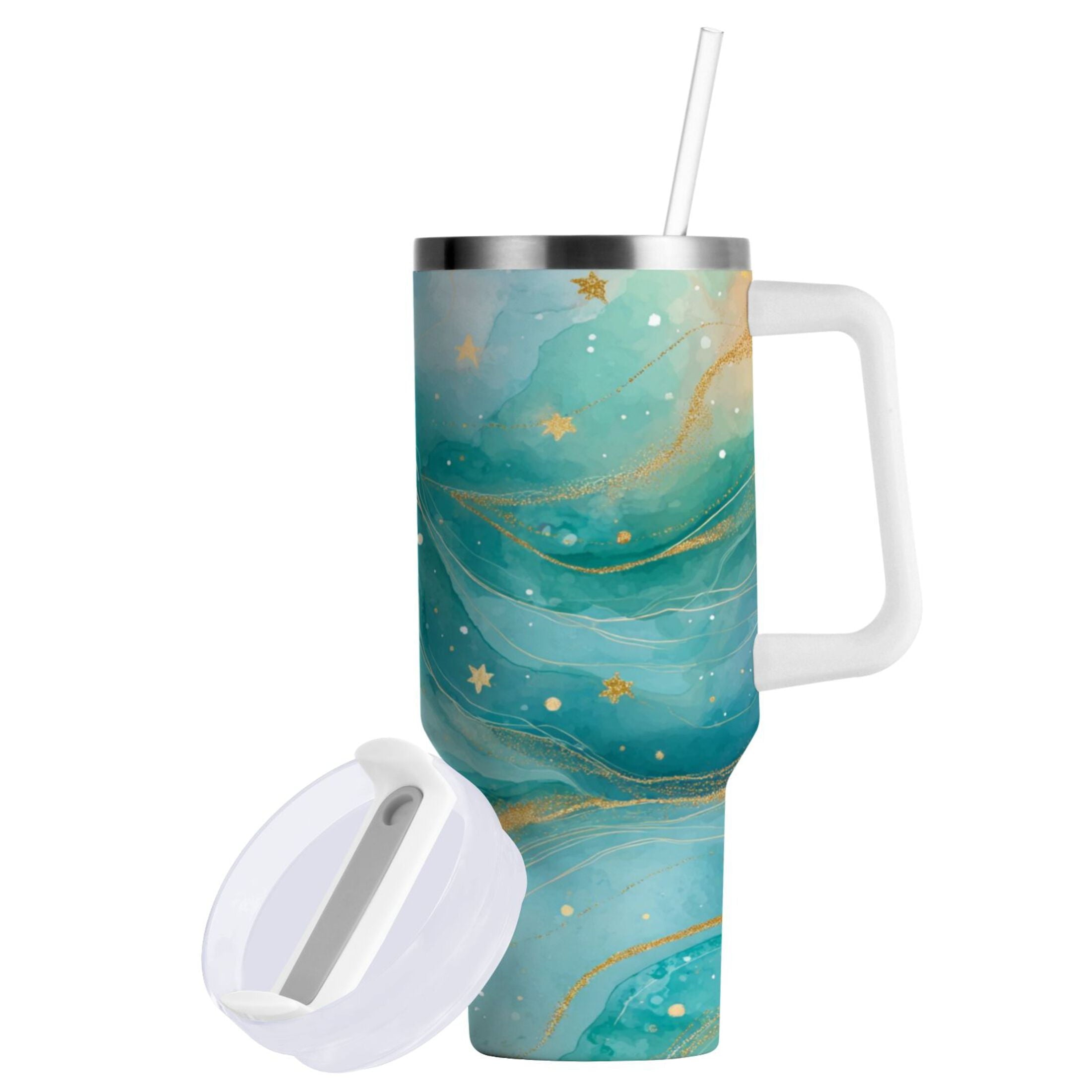 40 oz Insulated Stainless Steel Tumbler Double Wall Stainless Steel Tumbler with 2-Way Drinking Beautiful Watercolor Stars 8MMH