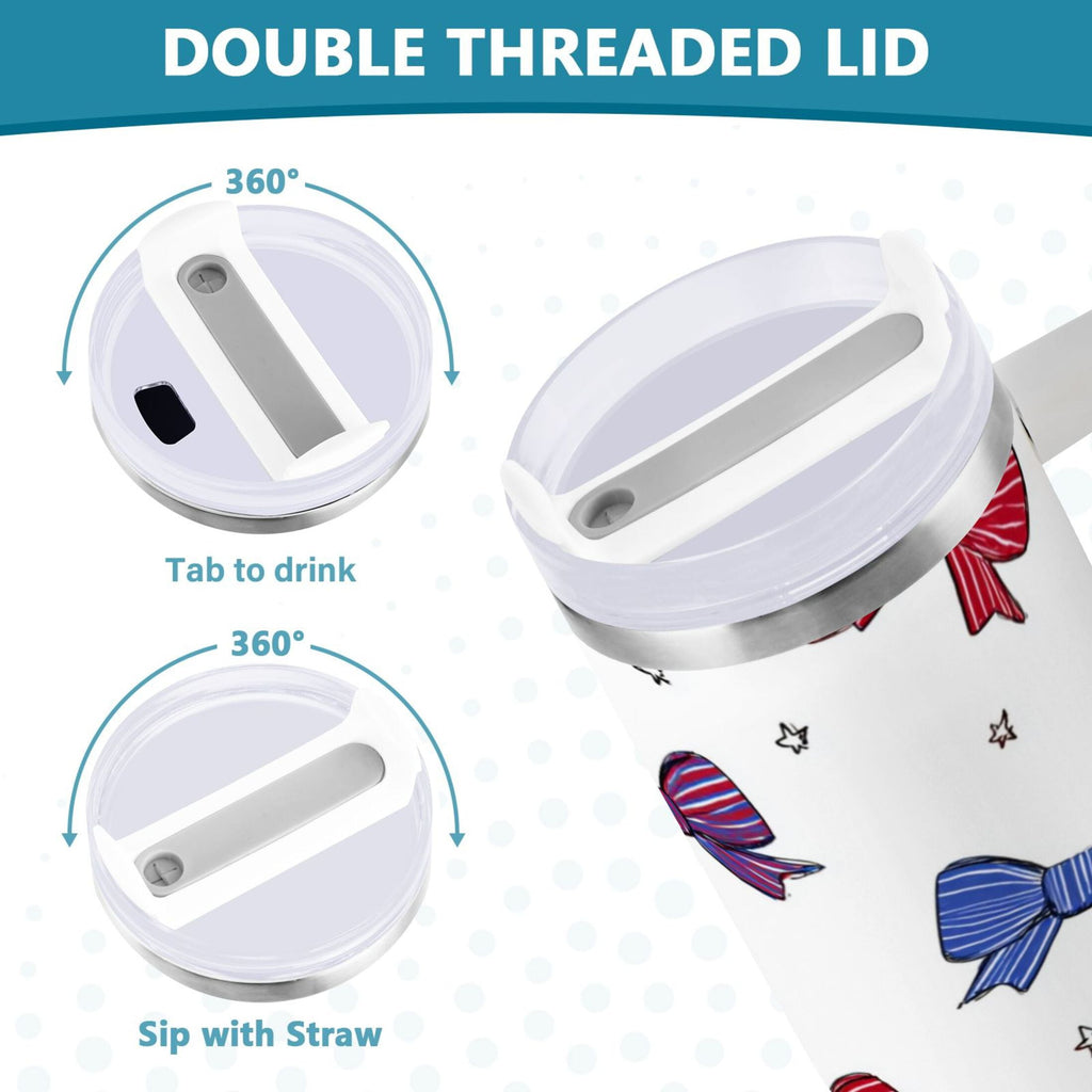 30 oz Insulated Stainless Steel Tumbler Double Wall Stainless Steel Tumbler with 2-Way Drinking Red and Blue Stripe Bows F3BC