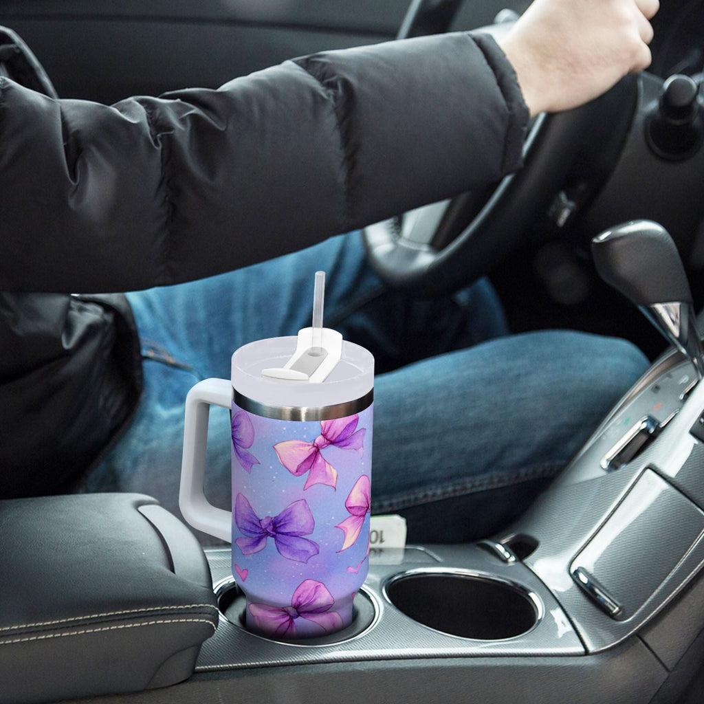 30 oz Insulated Stainless Steel Tumbler Double Wall Stainless Steel Tumbler with 2-Way Drinking Watercolor Bows Pattern CILF