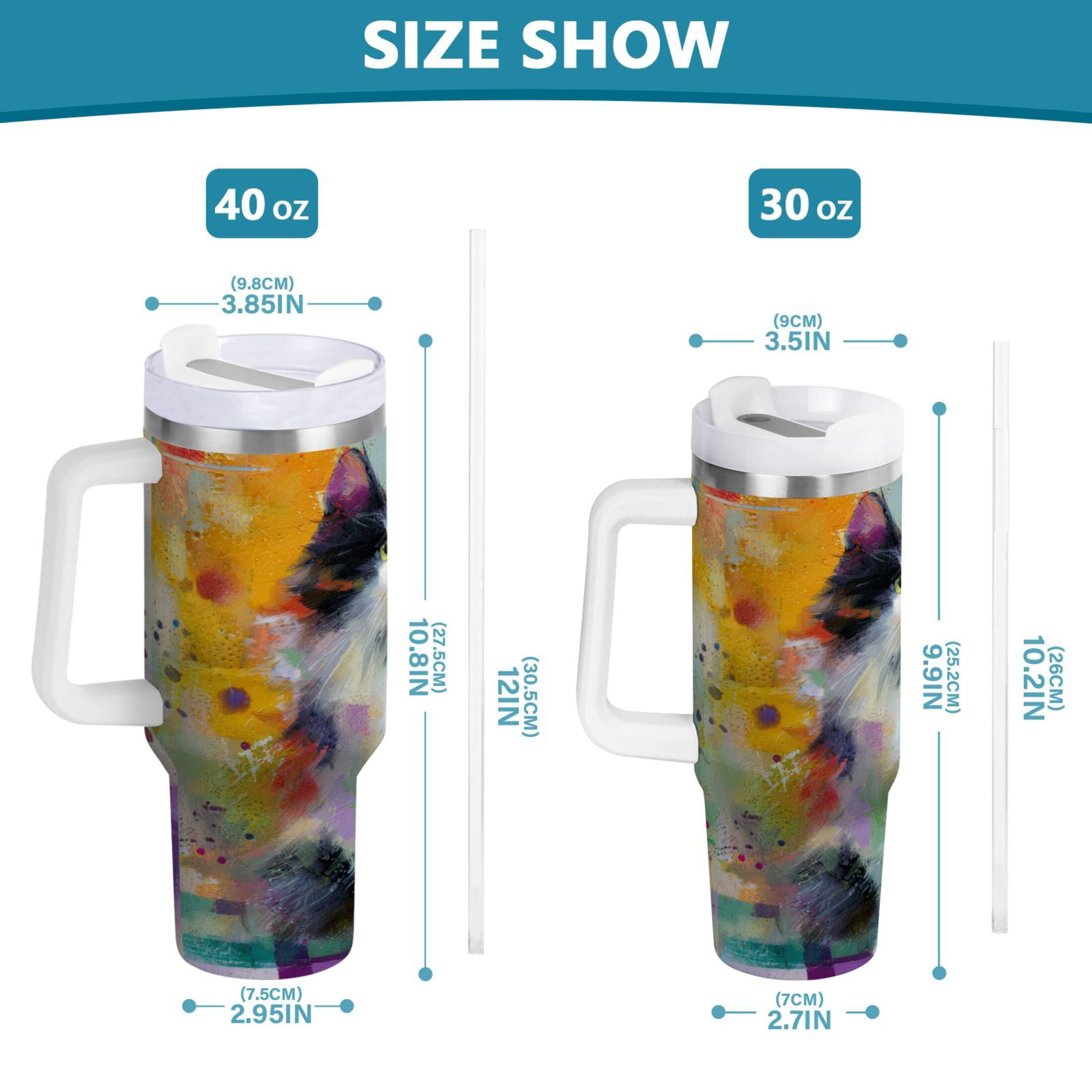 30 oz Insulated Stainless Steel Tumbler Double Wall Stainless Steel Tumbler with 2-Way Drinking Charming Hairy Cat BD42