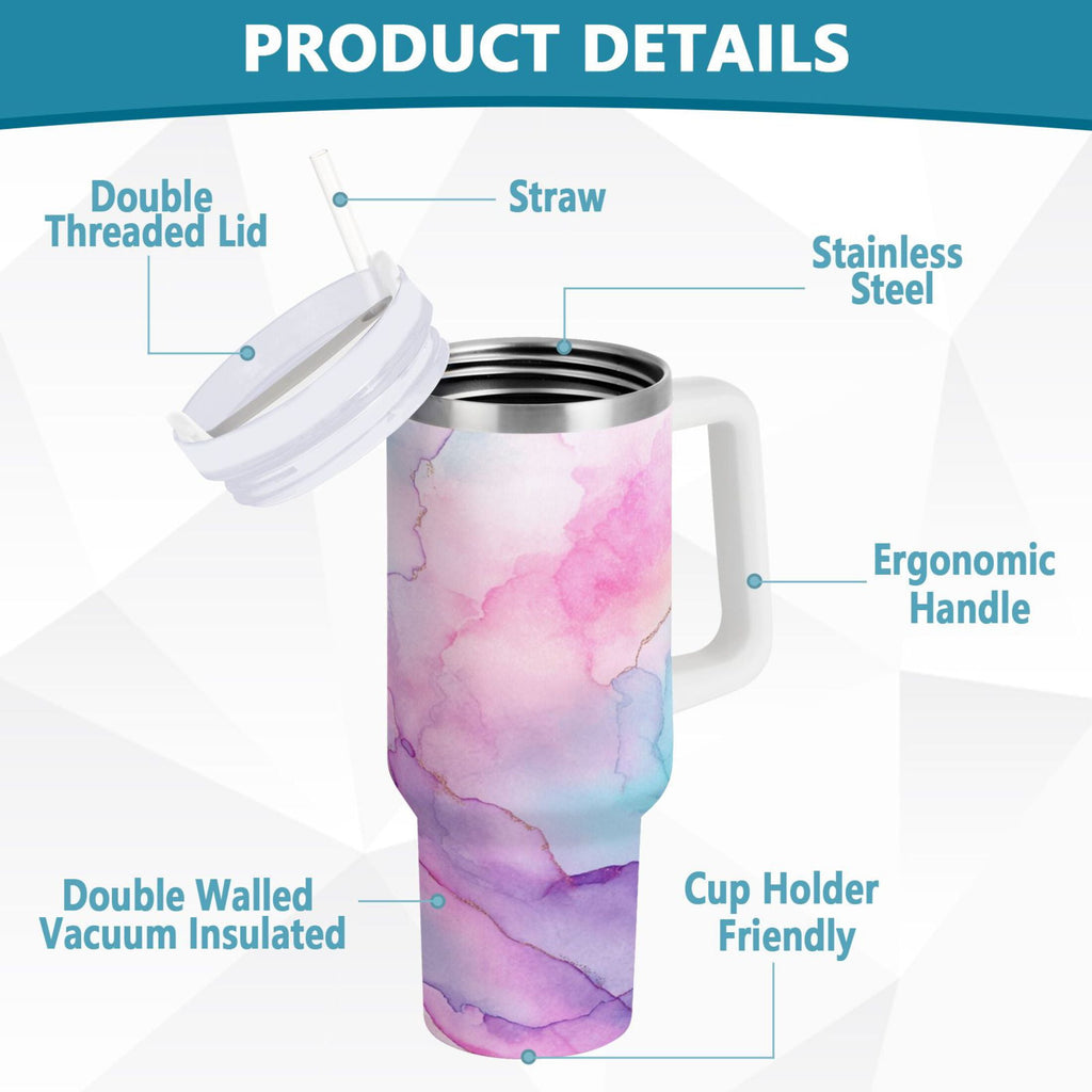 30 oz Insulated Stainless Steel Tumbler Double Wall Stainless Steel Tumbler with 2-Way Drinking Pastel Pink Marble Texture HZMC