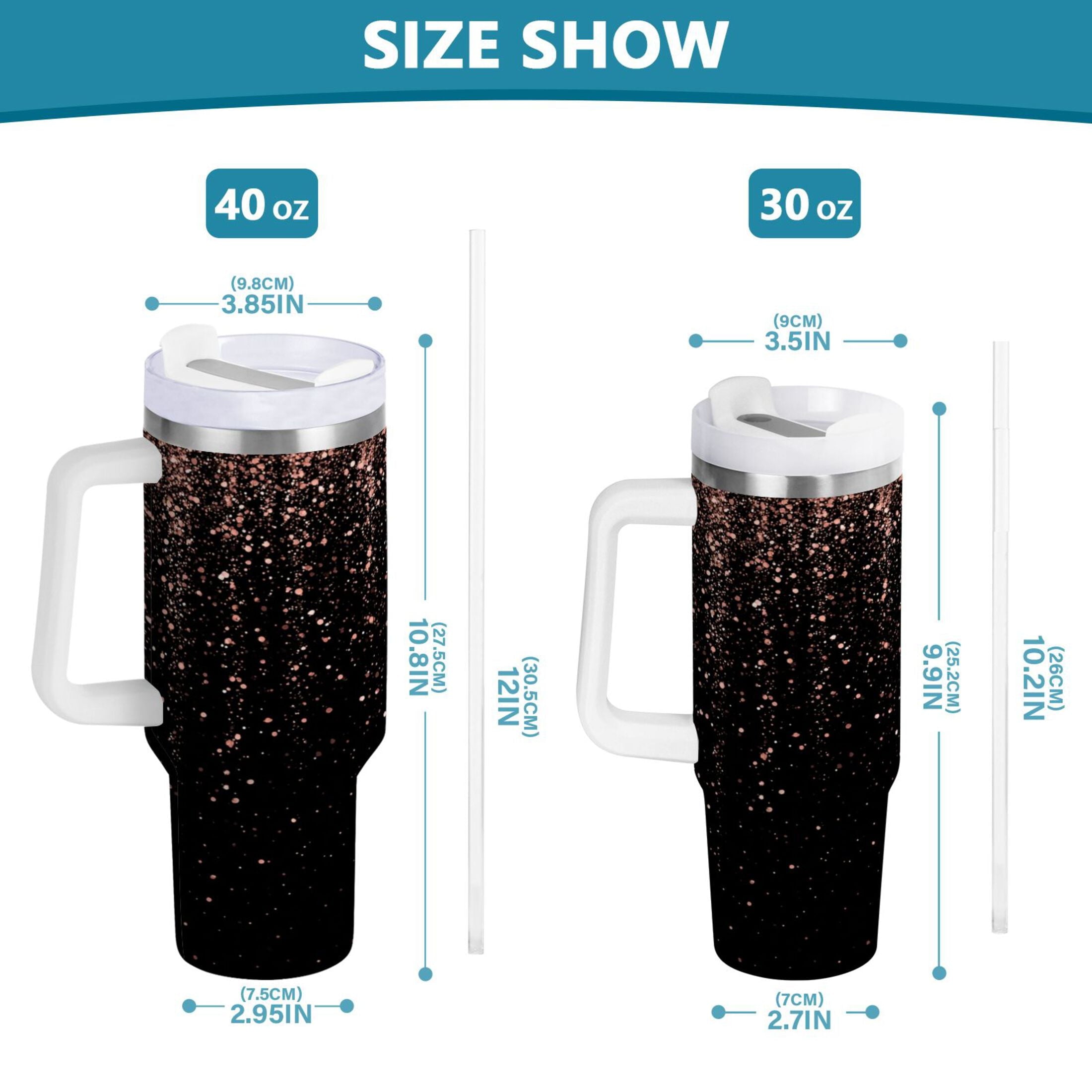 40 oz Insulated Stainless Steel Tumbler Double Wall Stainless Steel Tumbler with 2-Way Drinking Rose Gold Glitter Z5NQ