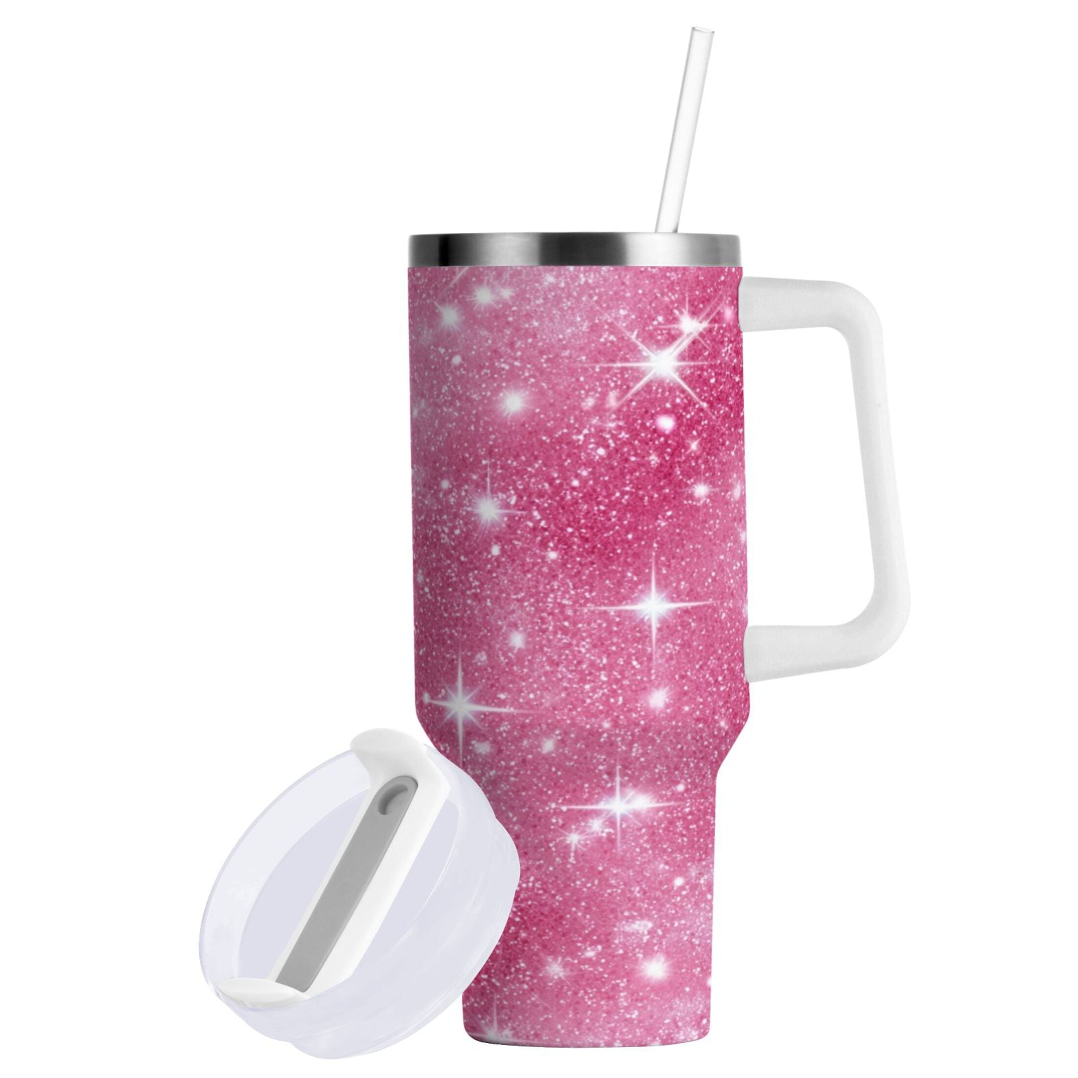 40 oz Insulated Stainless Steel Tumbler Double Wall Stainless Steel Tumbler with 2-Way Drinking Pink Glitter Background 8AI2