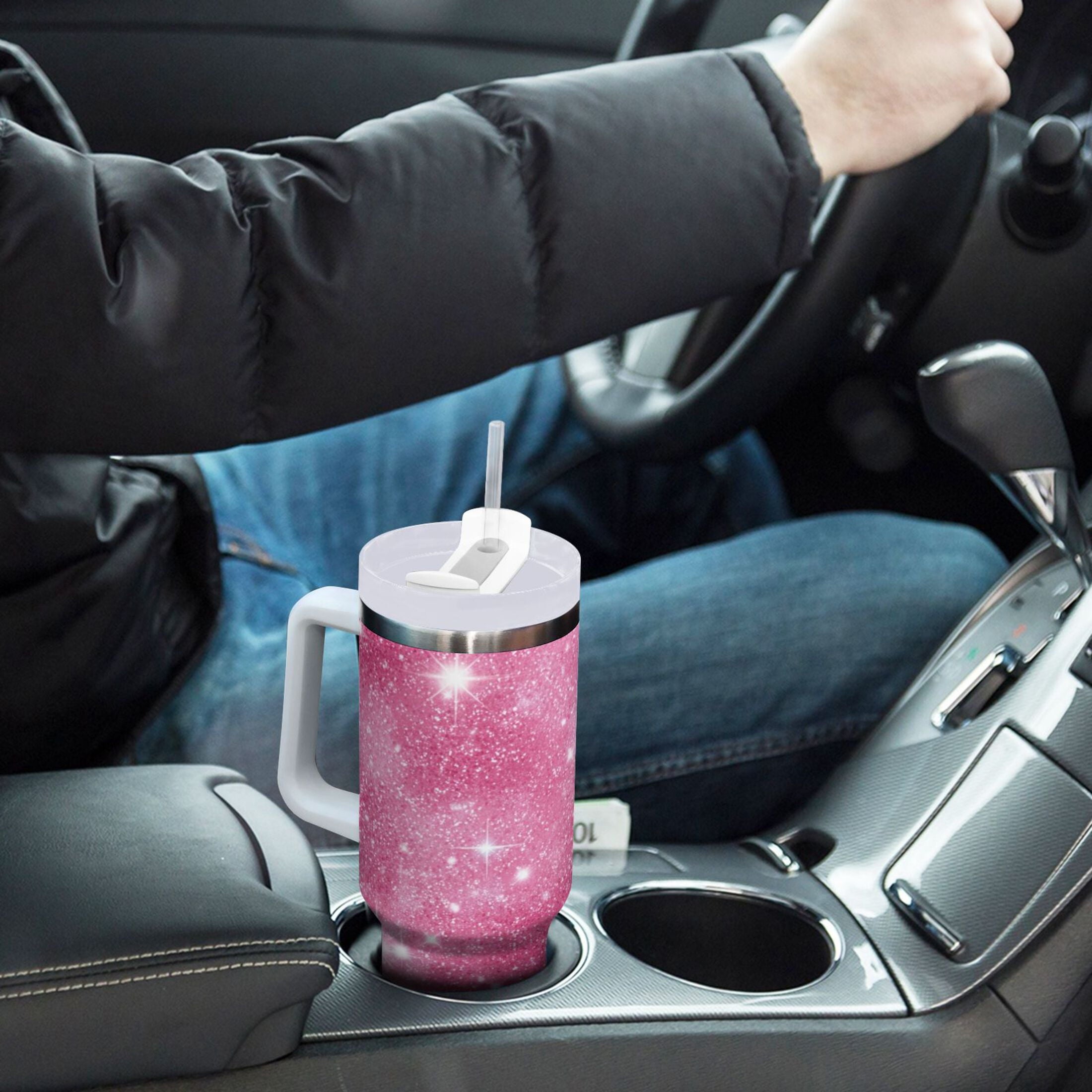 40 oz Insulated Stainless Steel Tumbler Double Wall Stainless Steel Tumbler with 2-Way Drinking Pink Glitter Background 8AI2