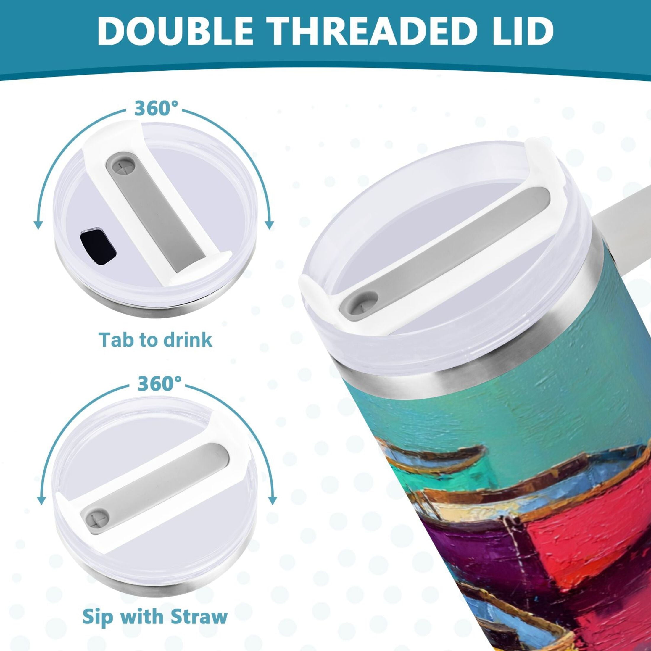 30 oz Insulated Stainless Steel Tumbler Double Wall Stainless Steel Tumbler with 2-Way Drinking Colorful Row Boats O5UI