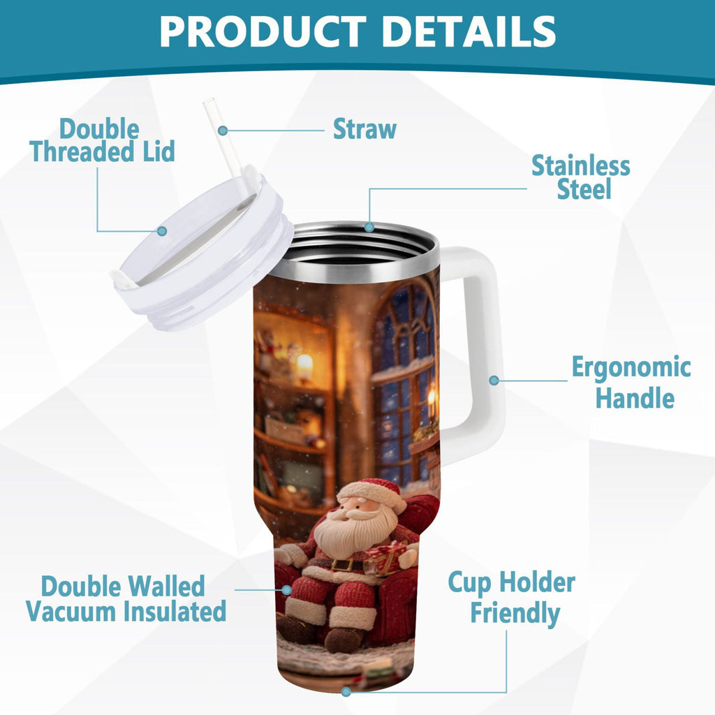 40 oz Insulated Stainless Steel Tumbler Double Wall Stainless Steel Tumbler with 2-Way Drinking Sitting Santa Claus KDW3