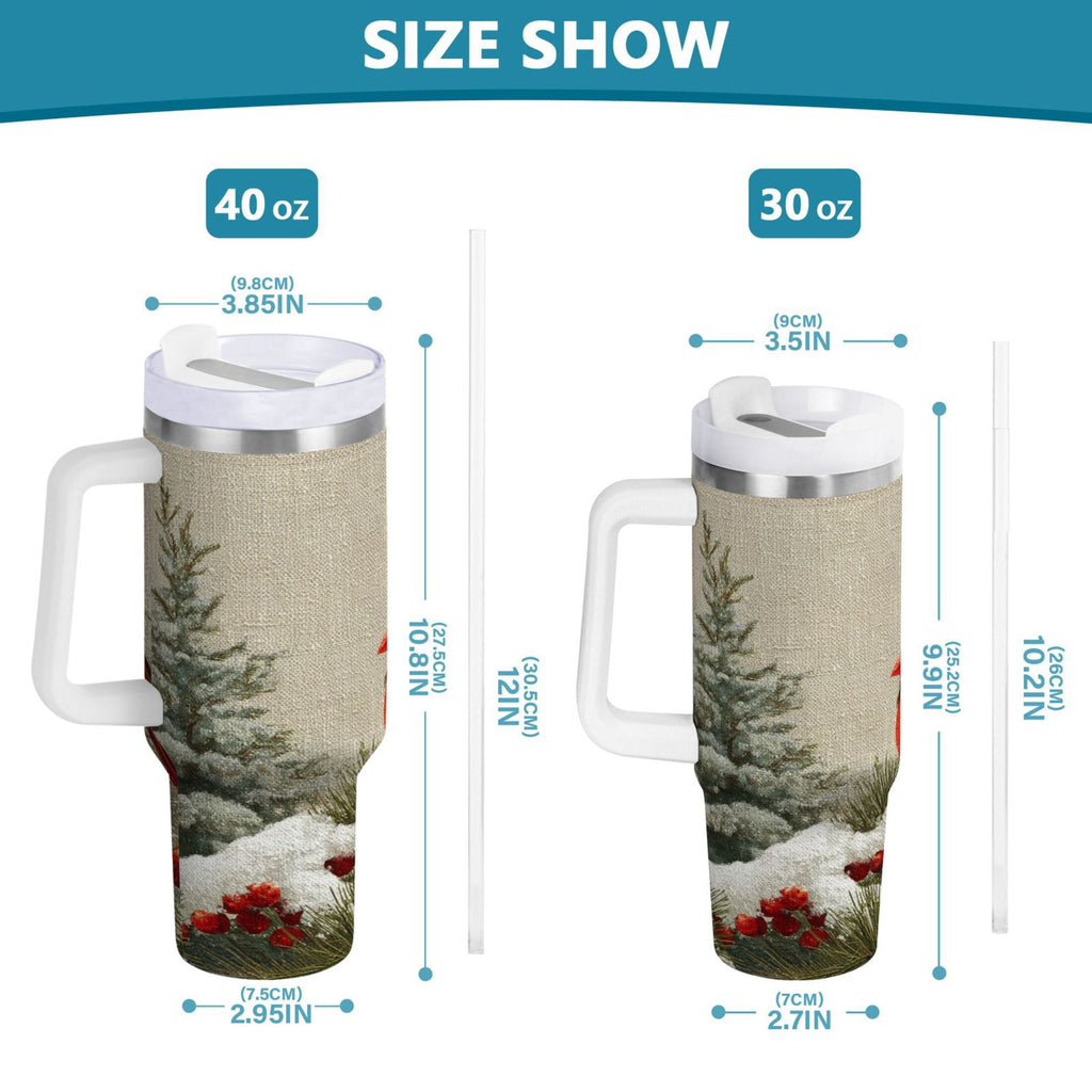 30 oz Insulated Stainless Steel Tumbler Double Wall Stainless Steel Tumbler with 2-Way Drinking Bird and Snow-covered Trees RG9C
