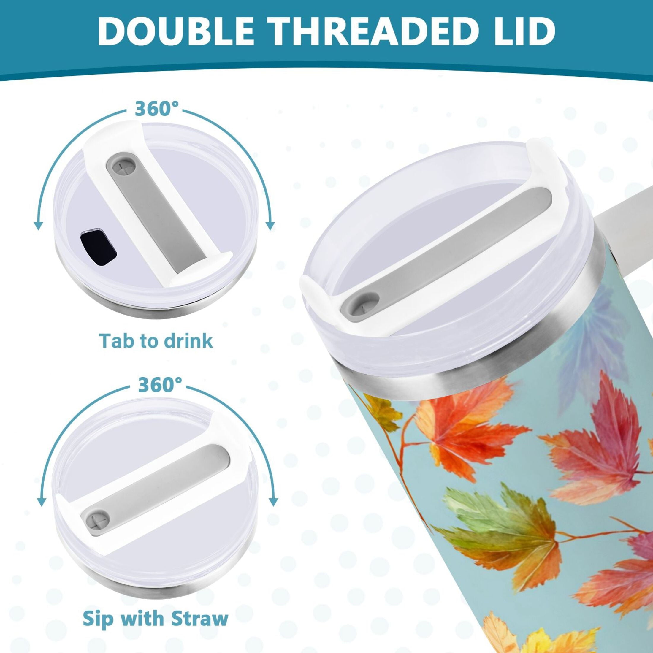 30 oz Insulated Stainless Steel Tumbler Double Wall Stainless Steel Tumbler with 2-Way Drinking Colorful Autumn Maple Leaves OEY1