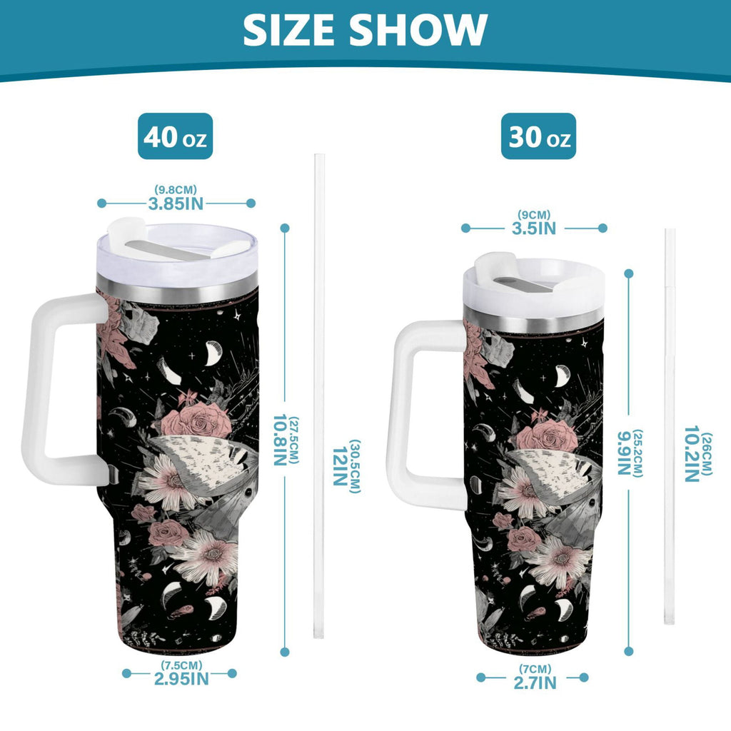 40 oz Insulated Stainless Steel Tumbler Double Wall Stainless Steel Tumbler with 2-Way Drinking Butterfly Surrounded by Flowers 20CT