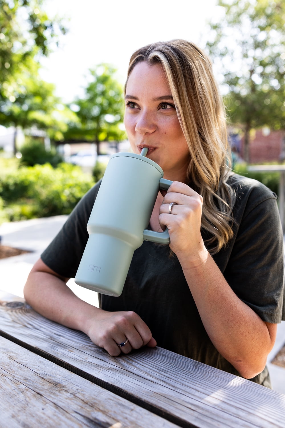 Simple Modern 30 fl oz Insulated Stainless Steel Trek Tumbler with Straw Lid | Seaglass Sage and Cream Checkmate 23VN