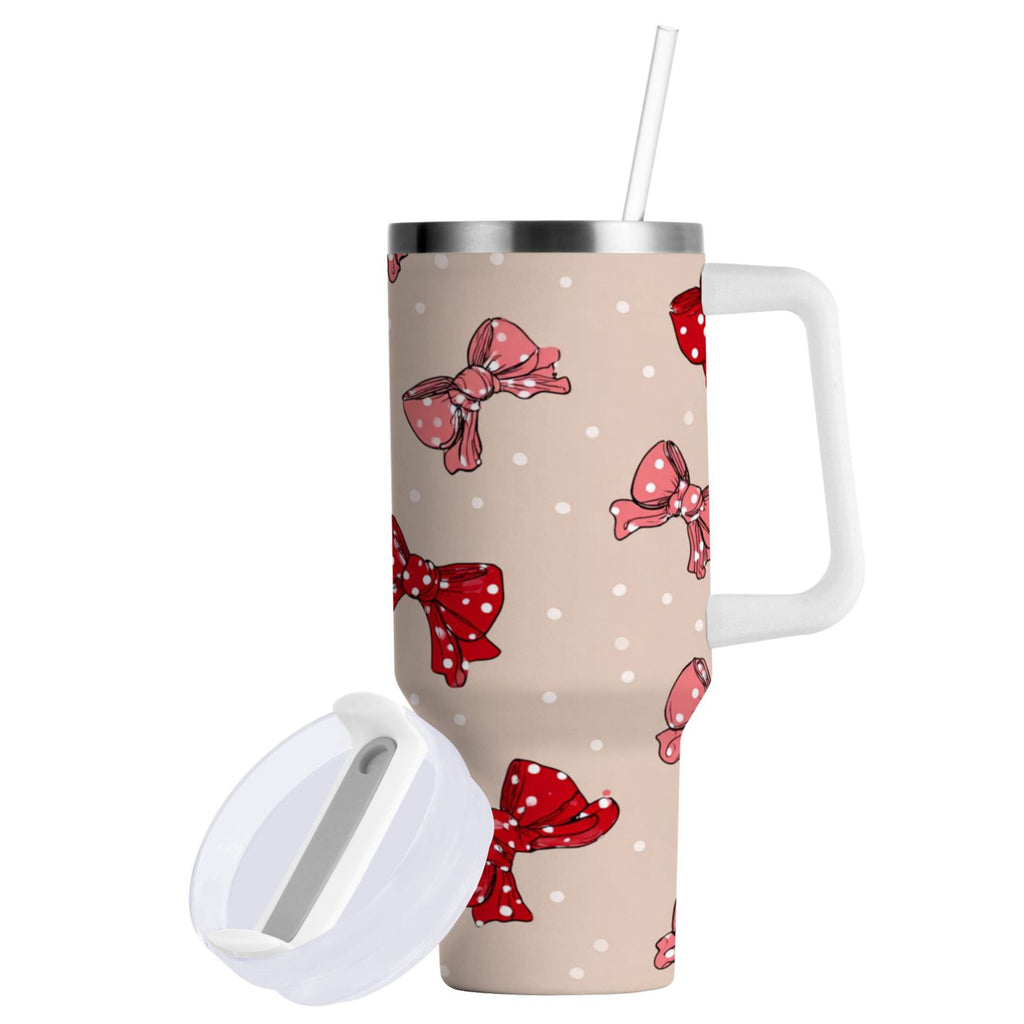 30 oz Insulated Stainless Steel Tumbler Double Wall Stainless Steel Tumbler with 2-Way Drinking Cute Red Bows Pattern 9ARD