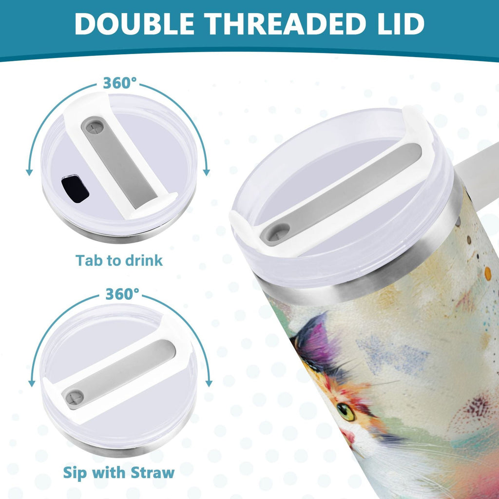30 oz Insulated Stainless Steel Tumbler Double Wall Stainless Steel Tumbler with 2-Way Drinking Charming Hairy Cat BD42