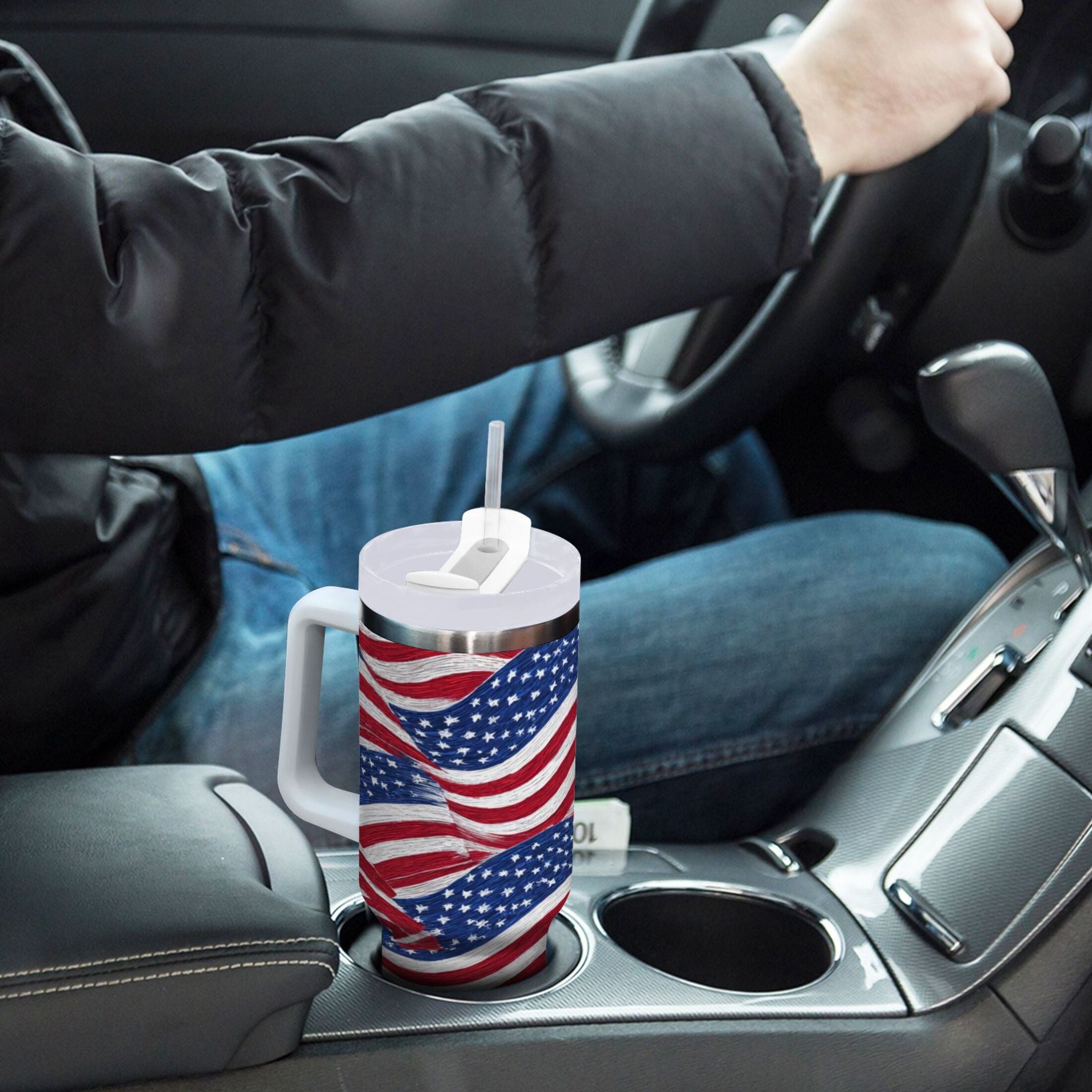 30 oz Insulated Stainless Steel Tumbler Double Wall Stainless Steel Tumbler with 2-Way Drinking Flags Wave Pattern F7EY