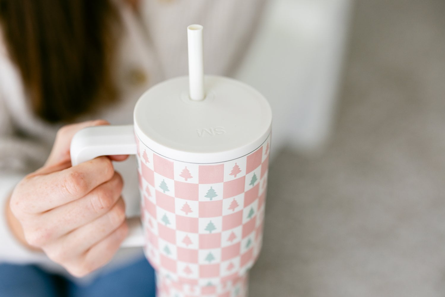 Simple Modern 30 fl oz Insulated Stainless Steel Trek Tumbler with Straw Lid | Seaglass Sage and Cream Checkmate 23VN