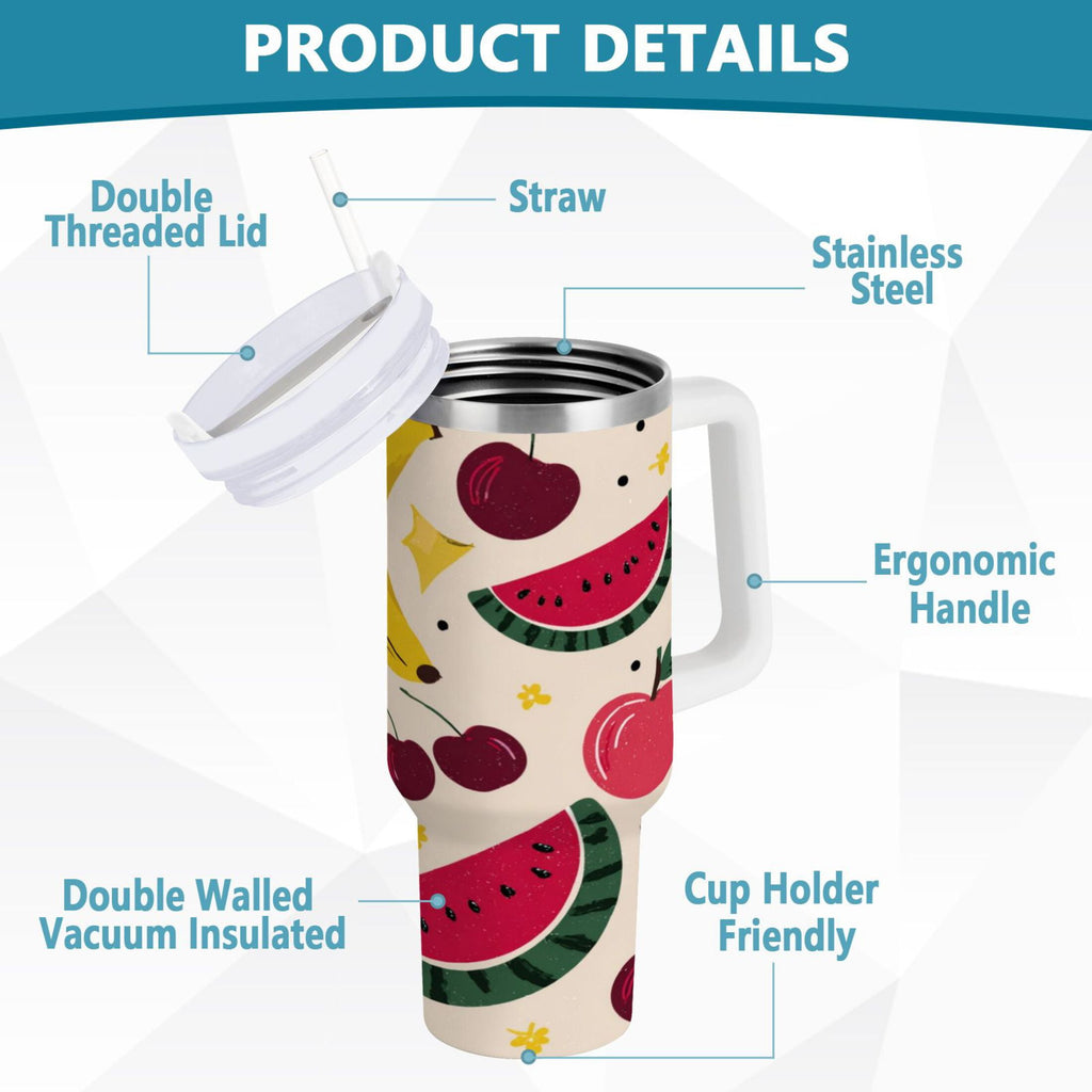 30 oz Insulated Stainless Steel Tumbler Double Wall Stainless Steel Tumbler with 2-Way Drinking Watermelon and Cherries EDV0