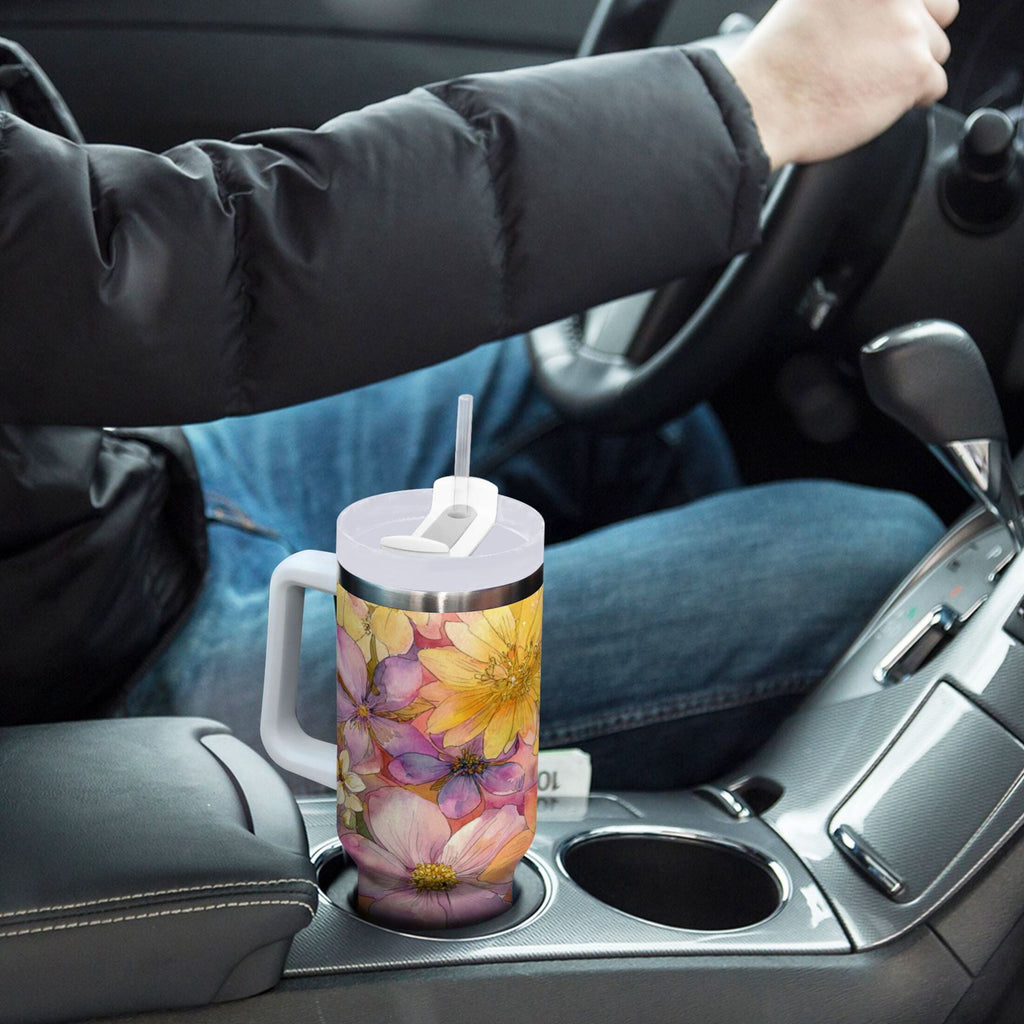 30 oz Insulated Stainless Steel Tumbler Double Wall Stainless Steel Tumbler with 2-Way Drinking Summer Blossoms QNMI