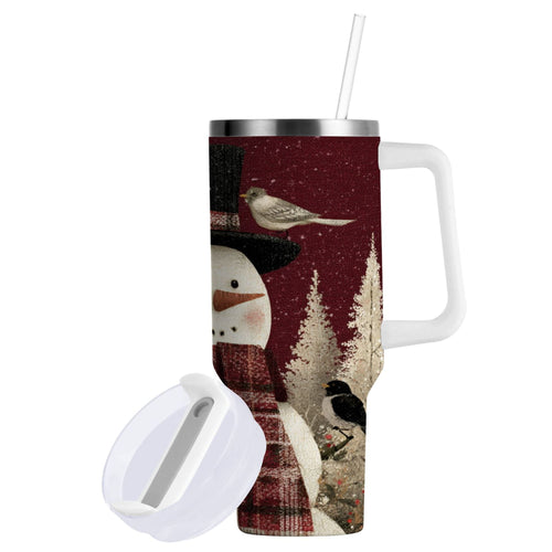 30 oz Insulated Stainless Steel Tumbler Double Wall Stainless Steel Tumbler with 2-Way Drinking Snowman and Birds FFWS