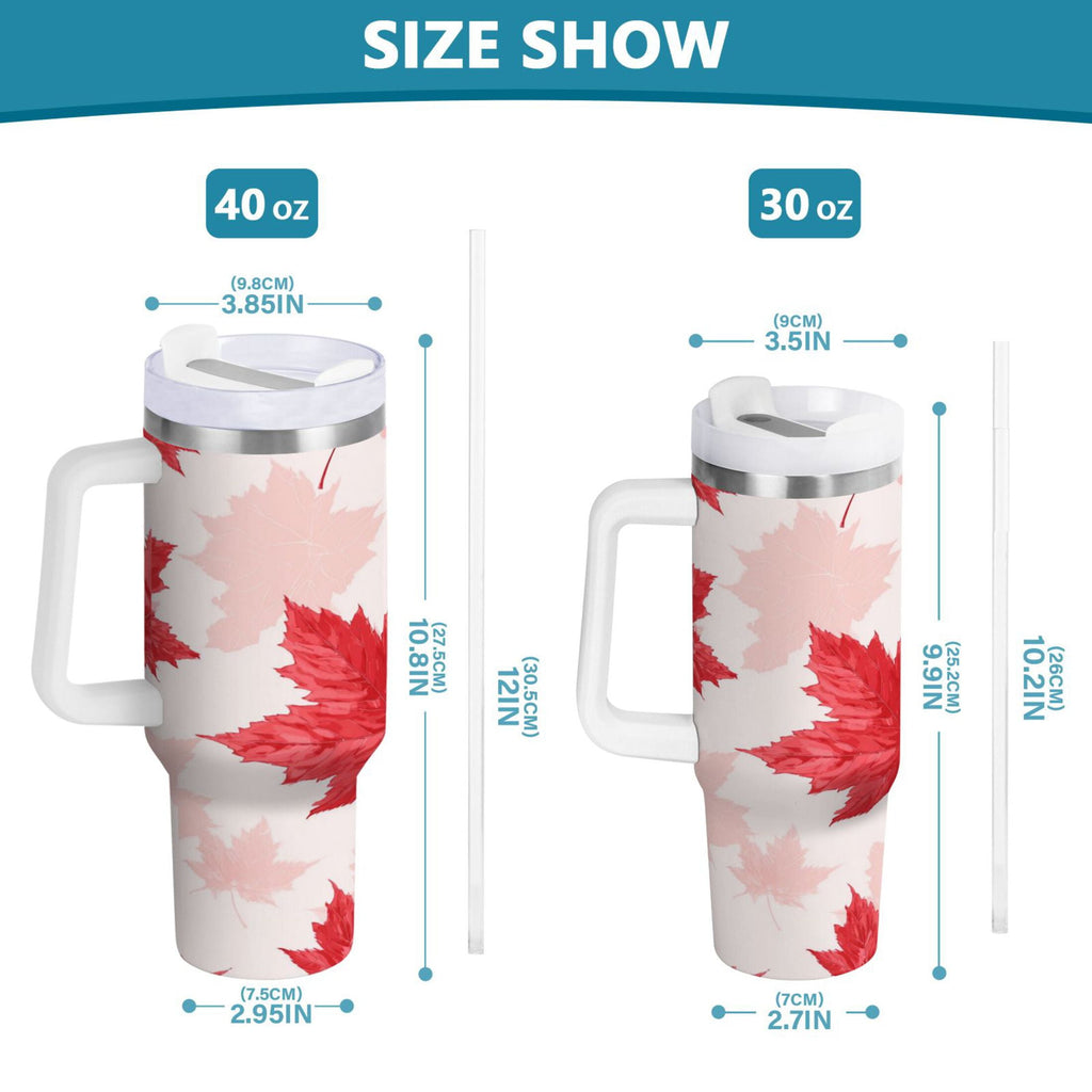 40 oz Insulated Stainless Steel Tumbler Double Wall Stainless Steel Tumbler with 2-Way Drinking Red Maple Leaves Pattern BVSZ