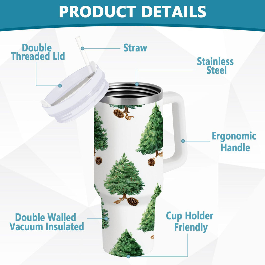 30 oz Insulated Stainless Steel Tumbler Double Wall Stainless Steel Tumbler with 2-Way Drinking Watercolor Green Christmas Tree PAN6
