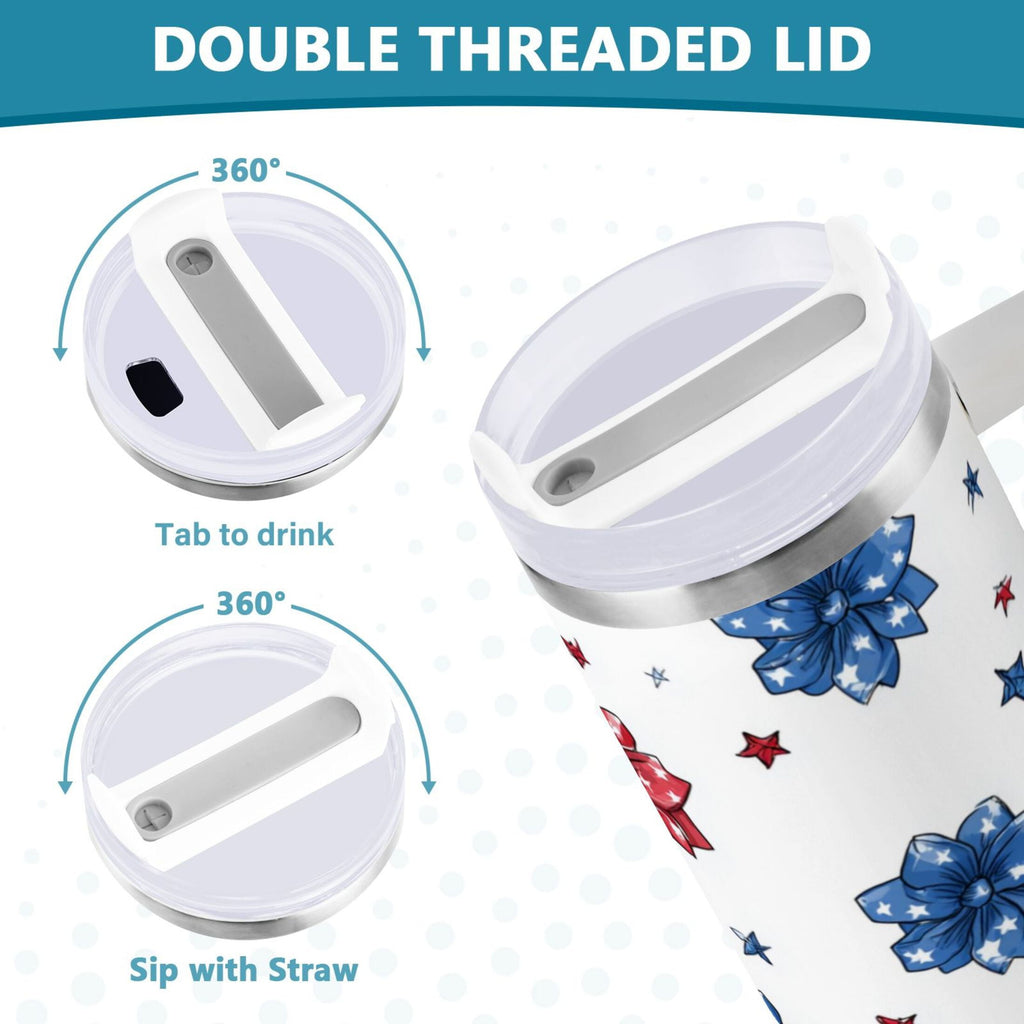40 oz Insulated Stainless Steel Tumbler Double Wall Stainless Steel Tumbler with 2-Way Drinking Stars and Stripes Puttern Flower 4X9P