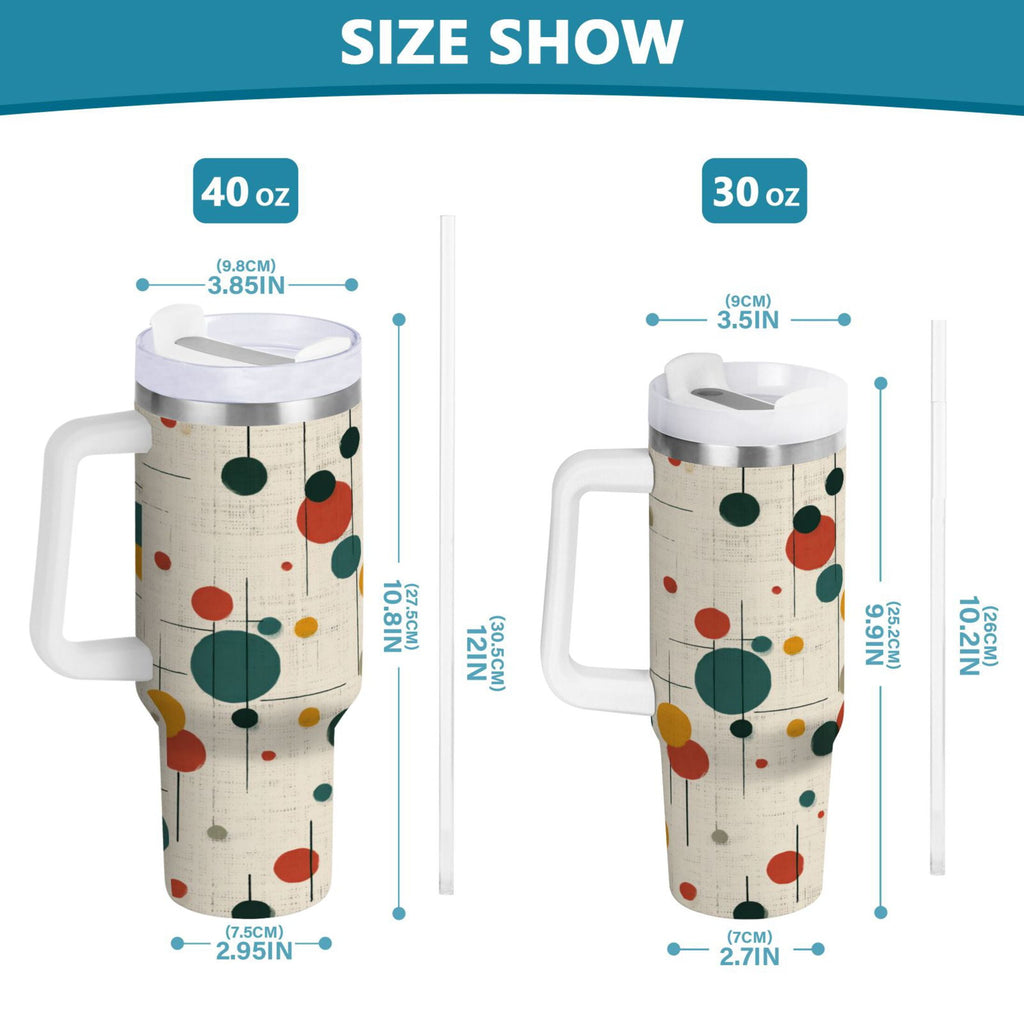 30 oz Insulated Stainless Steel Tumbler Double Wall Stainless Steel Tumbler with 2-Way Drinking Colorful Dots and Lines WBHQ