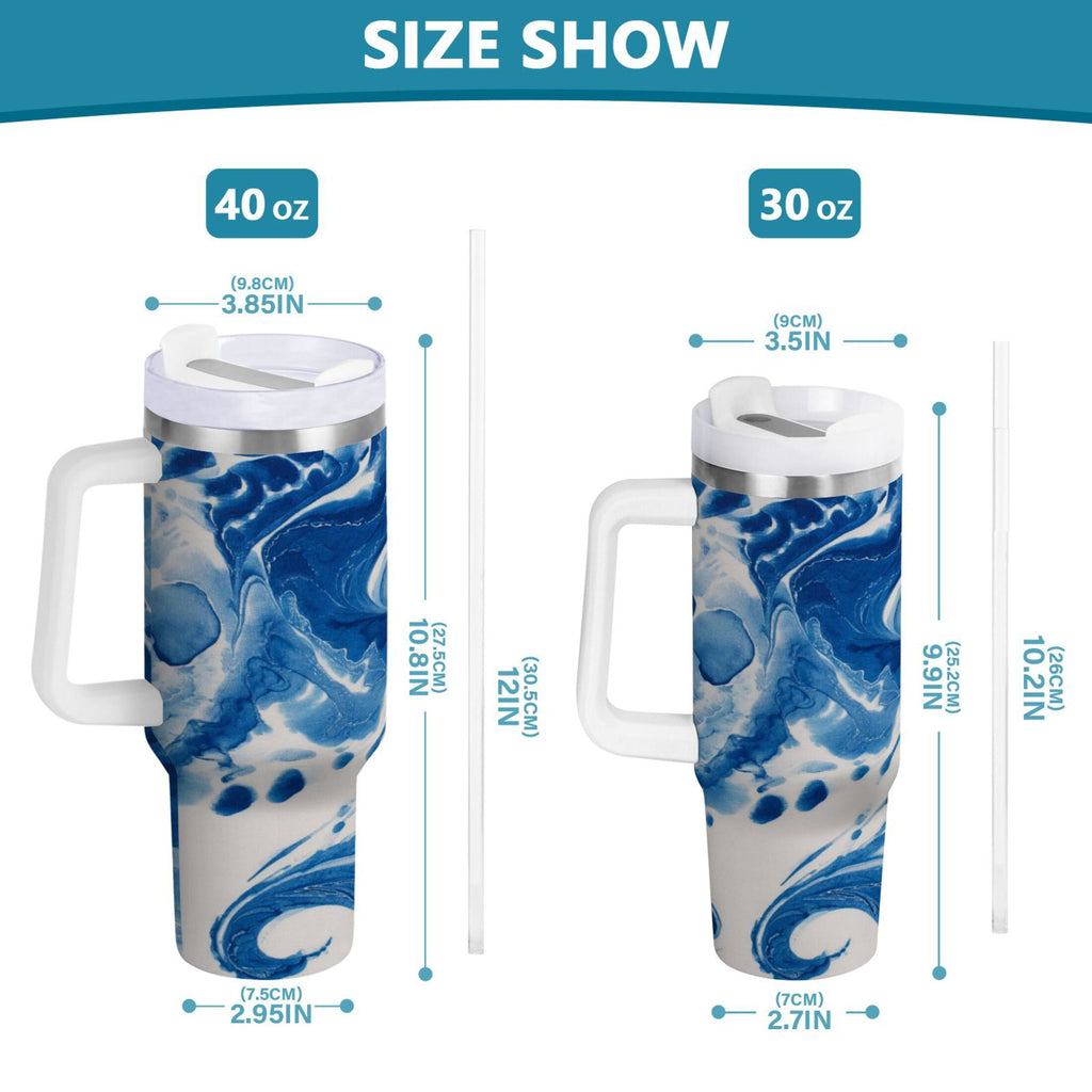 40 oz Insulated Stainless Steel Tumbler Double Wall Stainless Steel Tumbler with 2-Way Drinking Indigo Blue Tie-dye Pattern 12BO