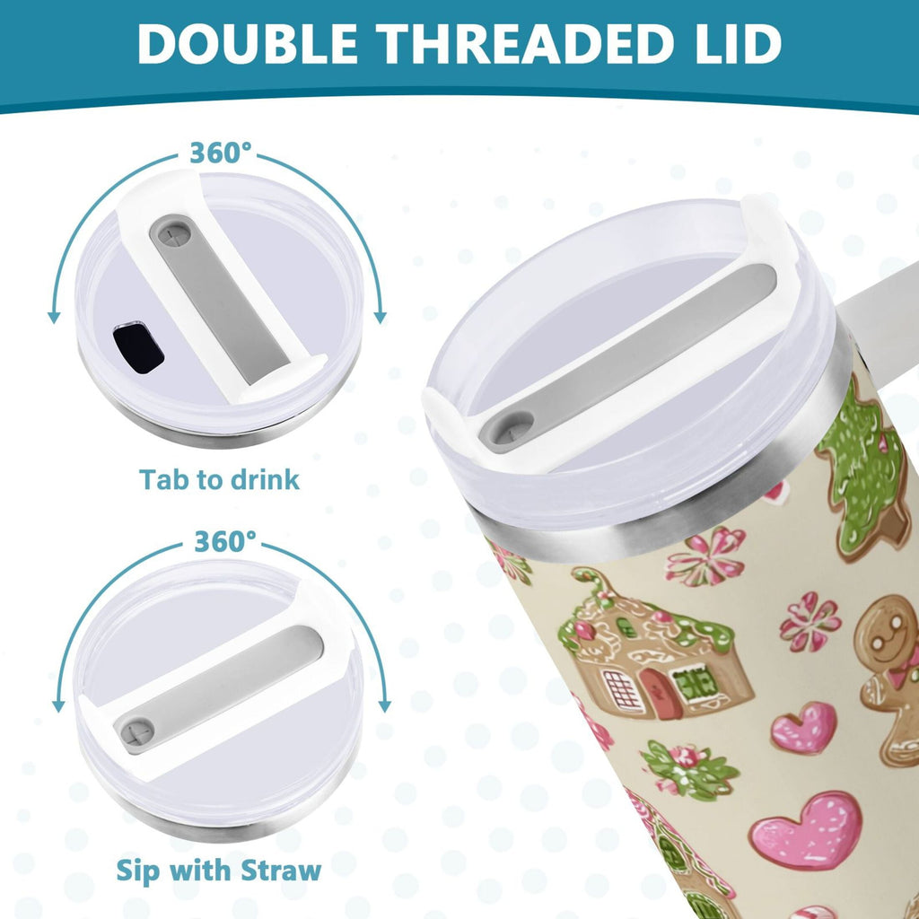 40 oz Insulated Stainless Steel Tumbler Double Wall Stainless Steel Tumbler with 2-Way Drinking Pink Cute Christmas Pattern S8JG
