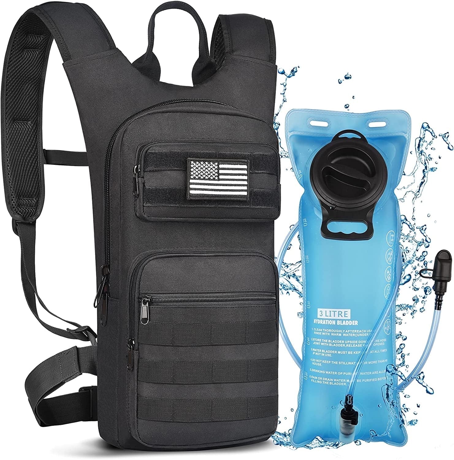 Brightify 17L Hydration Backpack with 3L TPU Water Bladder, Camel Backpack Hydration Pack for Hiking Hunting Climbing Cycling Biking Running, Molle Compatible Water Backpack for Men Women, Black LMBM