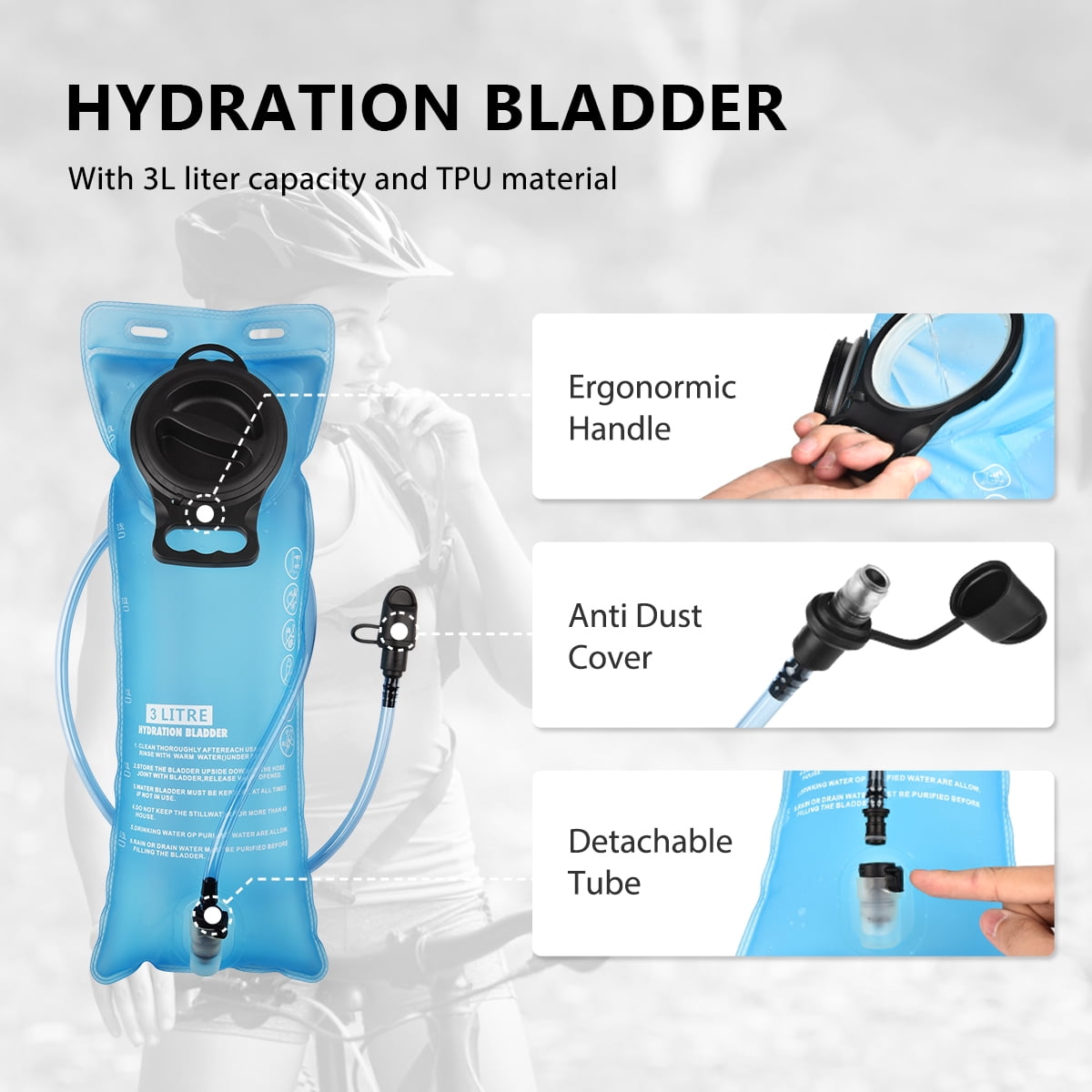 Brightify 17L Hydration Backpack with 3L TPU Water Bladder, Camel Backpack Hydration Pack for Hiking Hunting Climbing Cycling Biking Running, Molle Compatible Water Backpack for Men Women, Black LMBM