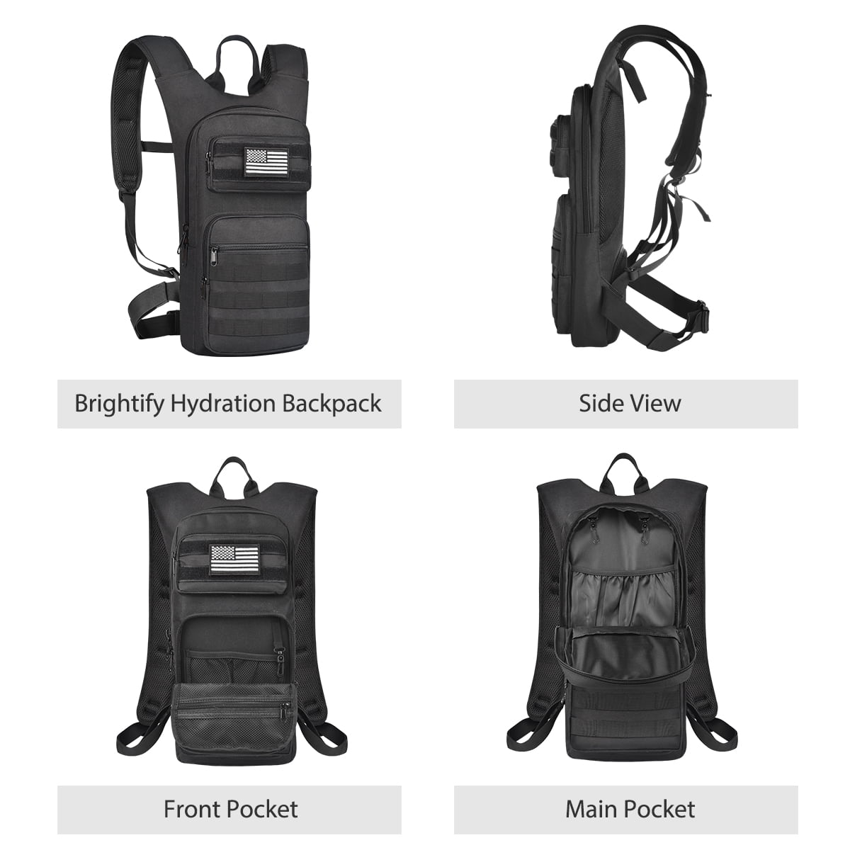 Brightify 17L Hydration Backpack with 3L TPU Water Bladder, Camel Backpack Hydration Pack for Hiking Hunting Climbing Cycling Biking Running, Molle Compatible Water Backpack for Men Women, Black LMBM