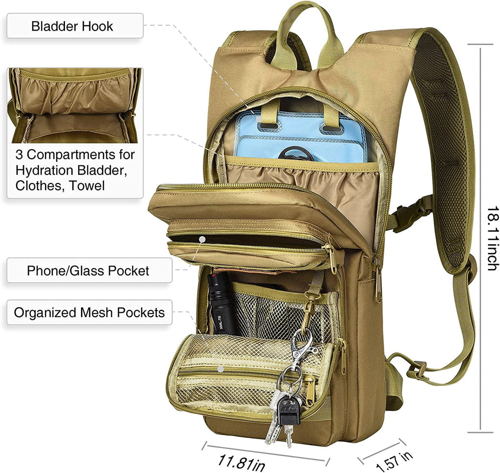 Brightify 17L Hydration Backpack with 3L TPU Water Bladder, Camel Backpack Hydration Pack for Hiking Hunting Climbing Cycling Biking Running, Molle Compatible Water Backpack for Men Women, Black LMBM