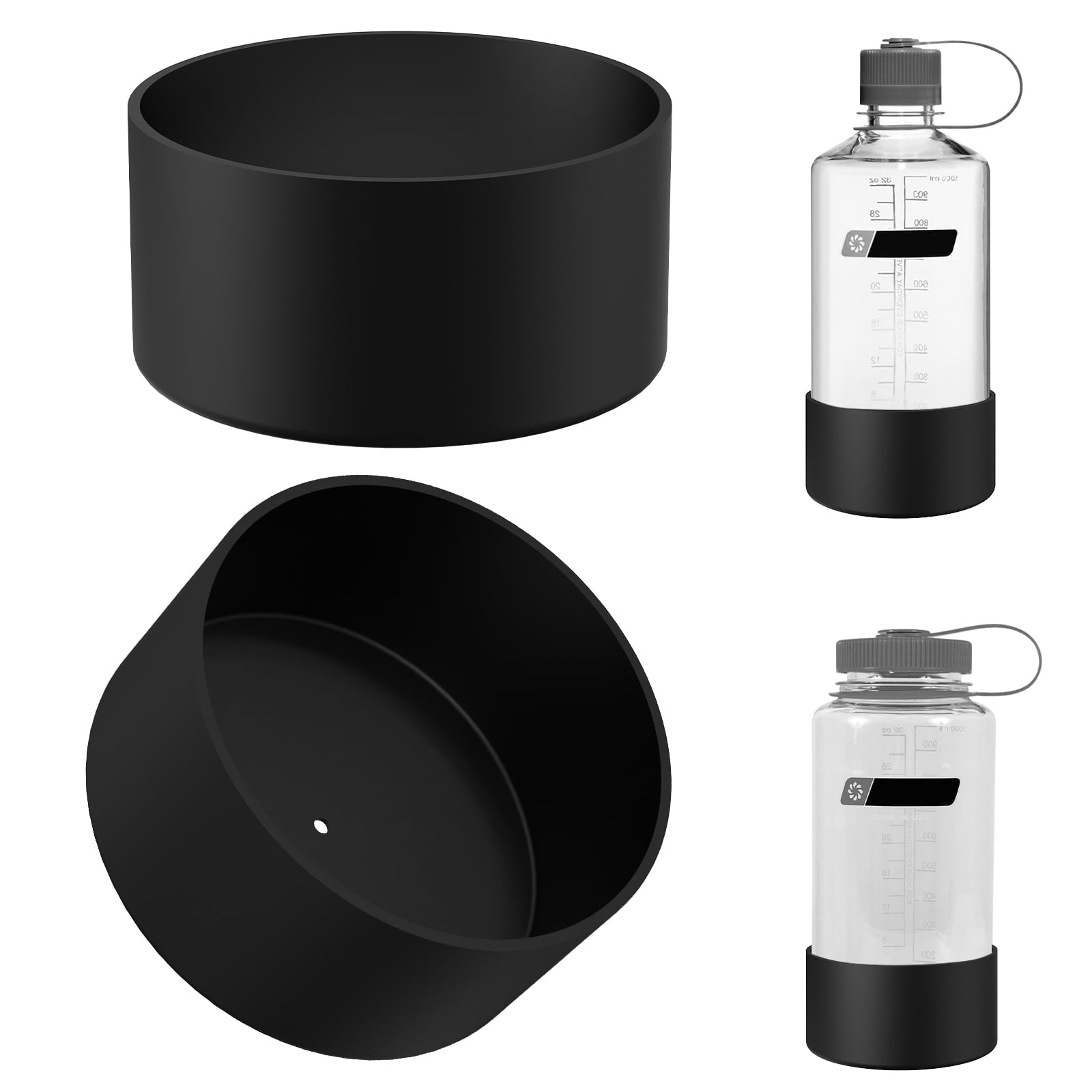 Linkidea 2 Pack Water Bottle Boot Compatible with Nalgene Sustain Wide Mouth 32oz/48oz, Narrow Mouth 32oz, Silicone Anti-Slip Bottle Bottom Bumper Protector (Black) S1GG