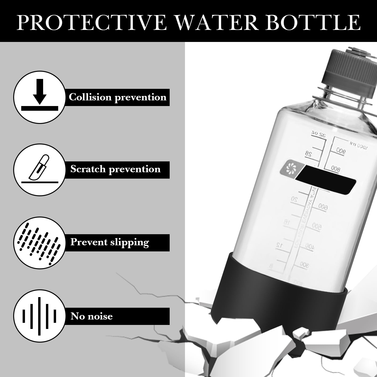 Linkidea 2 Pack Water Bottle Boot Compatible with Nalgene Sustain Wide Mouth 32oz/48oz, Narrow Mouth 32oz, Silicone Anti-Slip Bottle Bottom Bumper Protector (Black) S1GG