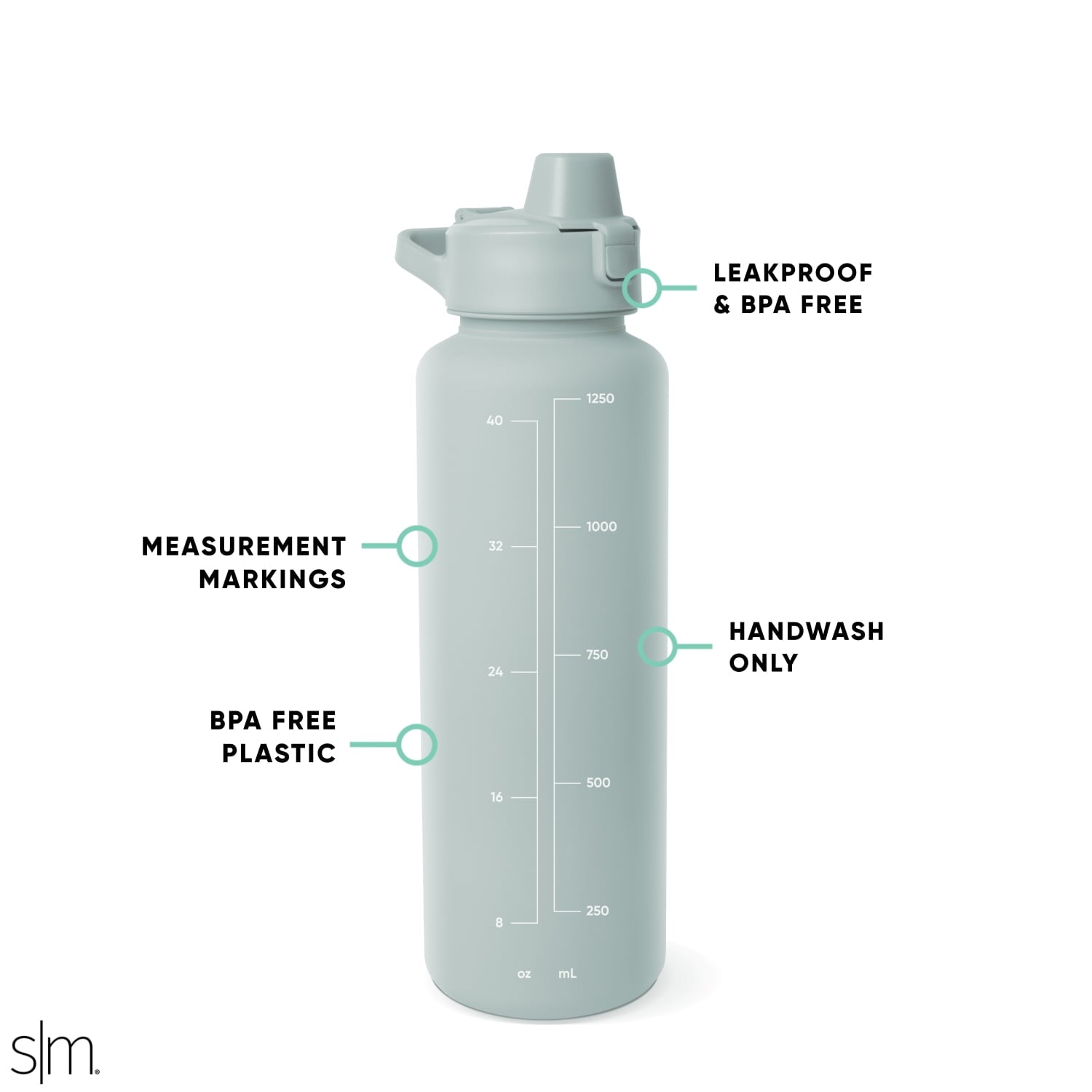 Simple Modern 48 fl oz Reusable Tritan Summit Water Bottle with Silicone Straw Lid|Seaglass Sage S5ES