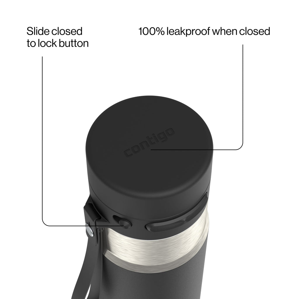 Contigo AutoPop 24 oz Leakproof Insulated Stainless Steel Water Bottle with Carry Strap and Shaker Ball RLEA