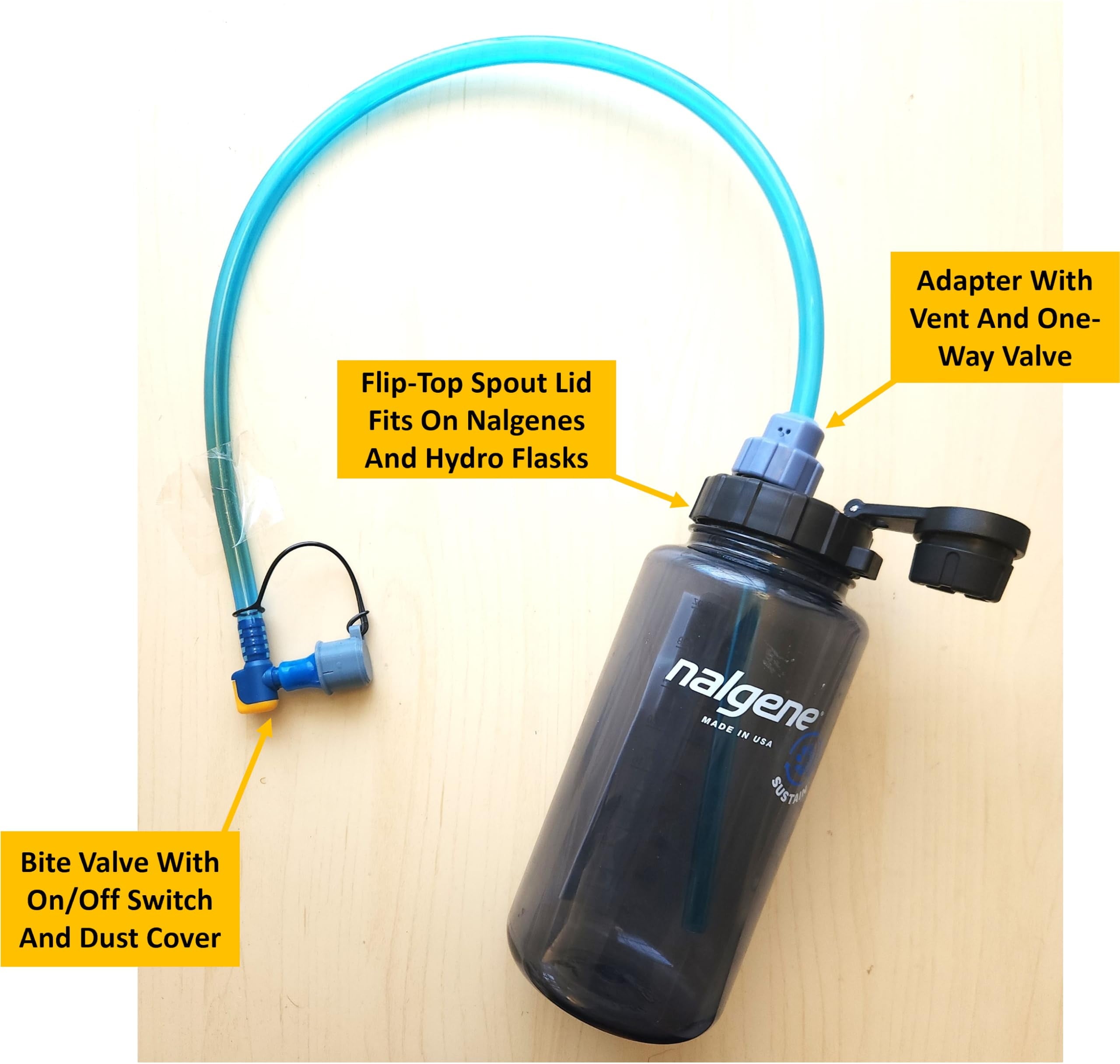 Universal Hydration Adapter for Nalgene Smartwater Bottles 28mm Wide Mouth, Flip Top Spout Lid with Loop, Hiking Running Cycling Accessory, Blue 0AWO
