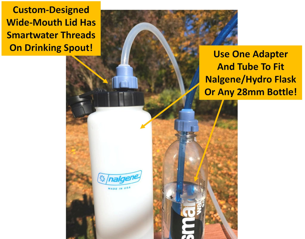 Universal Hydration Adapter for Nalgene Smartwater Bottles 28mm Wide Mouth, Flip Top Spout Lid with Loop, Hiking Running Cycling Accessory, Blue 0AWO
