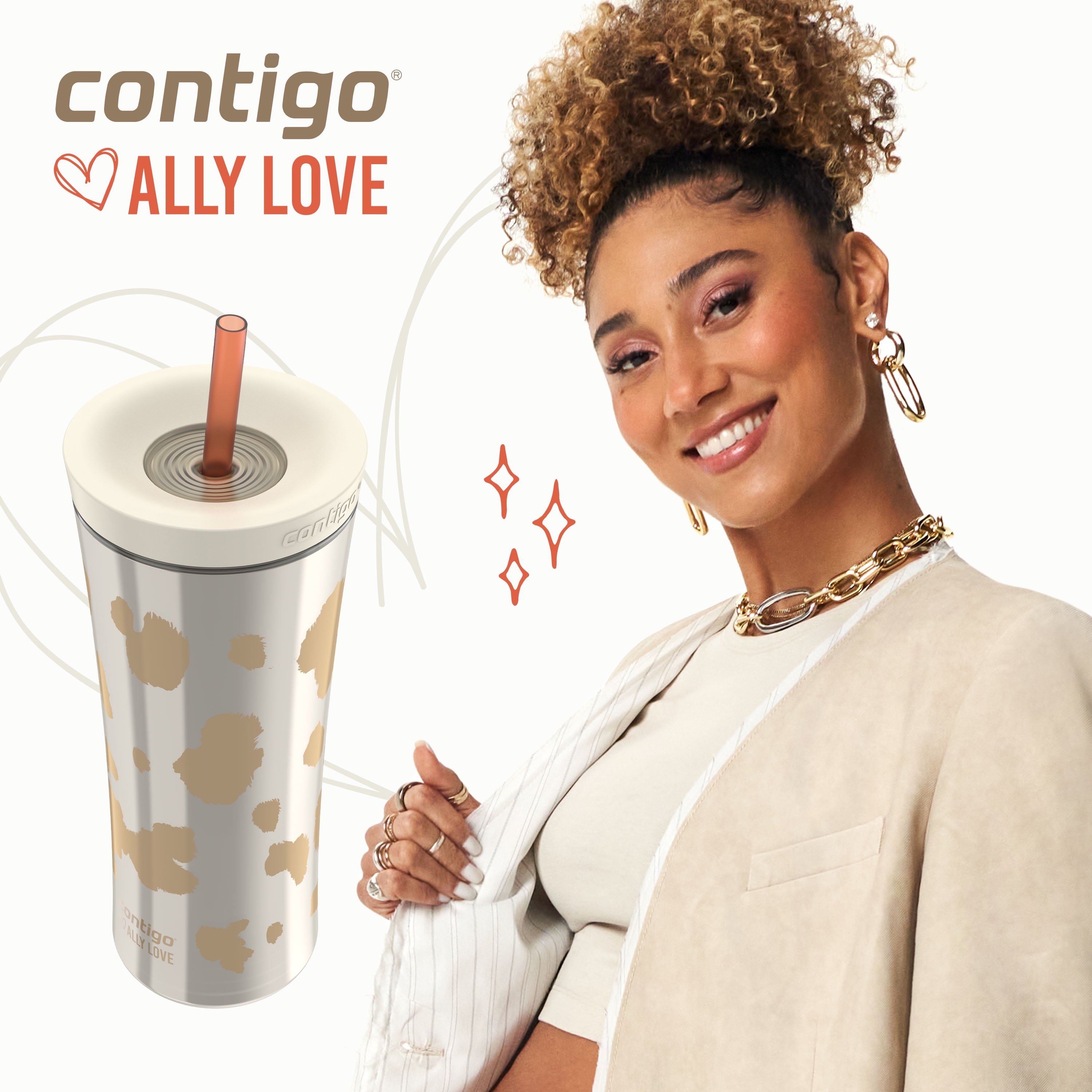 Contigo 20oz Shake &amp; Go Tumbler, Plastic with Straw, Oatmilk Cowhide Couture BNAN