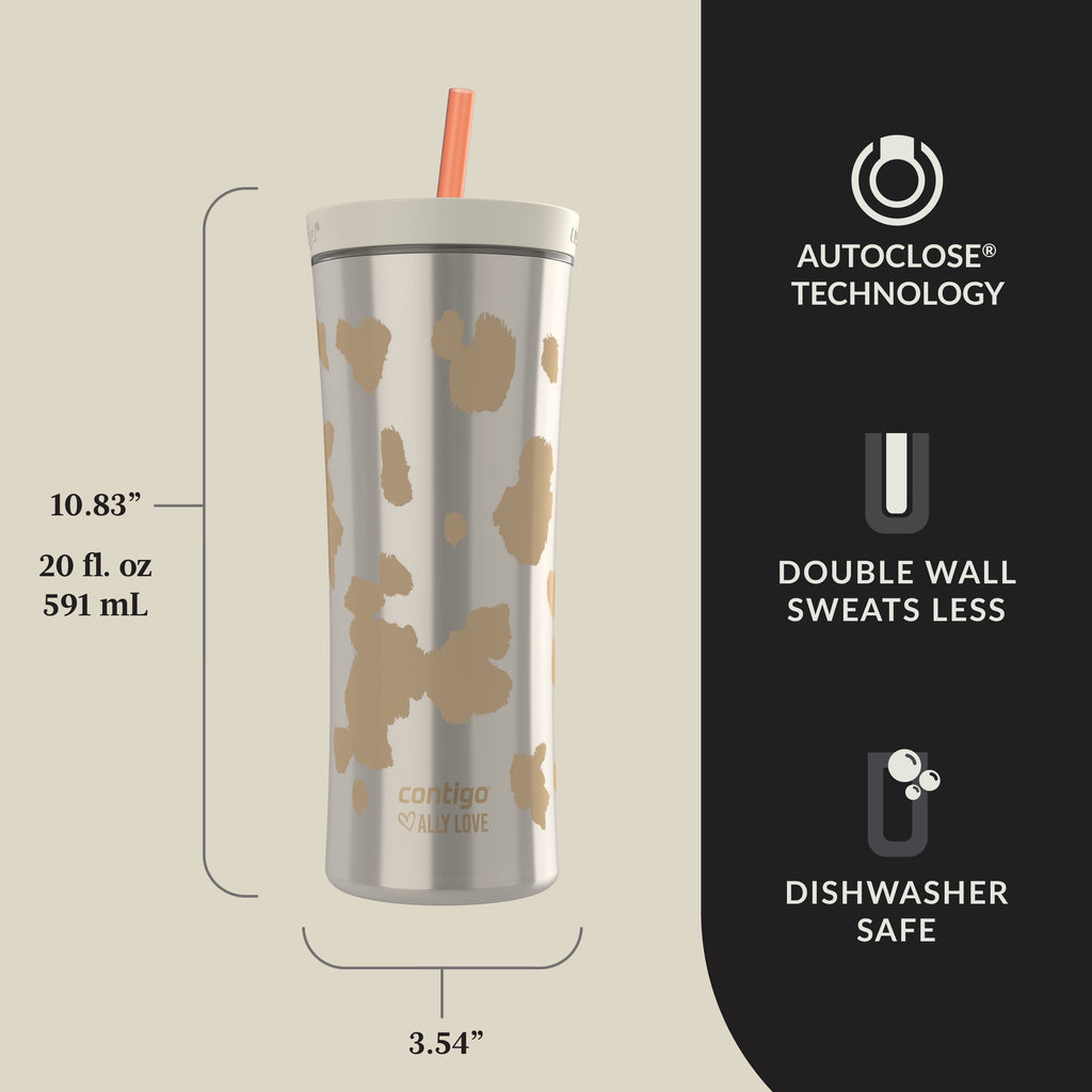 Contigo 20oz Shake &amp; Go Tumbler, Plastic with Straw, Oatmilk Cowhide Couture BNAN