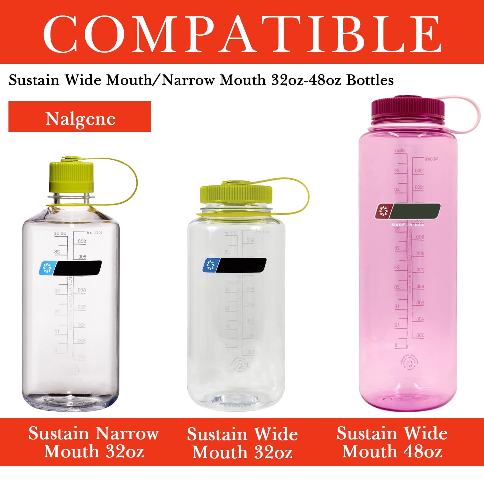 Linkidea 2 Pack Water Bottle Boot Compatible with Nalgene Sustain Wide Mouth 32oz/48oz, Narrow Mouth 32oz, Silicone Anti-Slip Bottle Bottom Bumper Protector (Red) DMDM