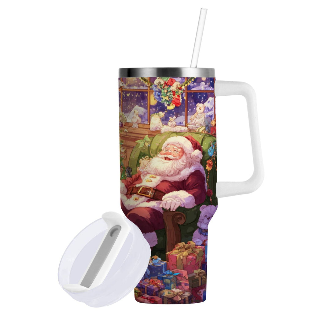 40 oz Insulated Stainless Steel Tumbler Double Wall Stainless Steel Tumbler with 2-Way Drinking Festive Christmas Scene S3AV