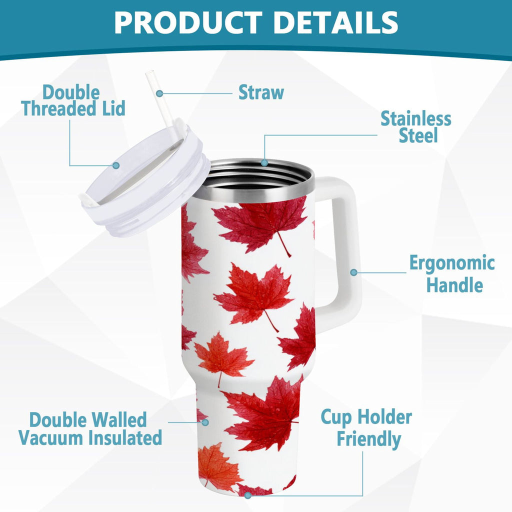 30 oz Insulated Stainless Steel Tumbler Double Wall Stainless Steel Tumbler with 2-Way Drinking Vibrant Red Maple Leaves 4CGE