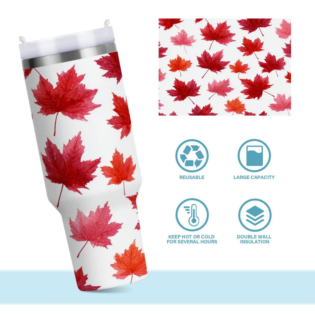 30 oz Insulated Stainless Steel Tumbler Double Wall Stainless Steel Tumbler with 2-Way Drinking Vibrant Red Maple Leaves 4CGE