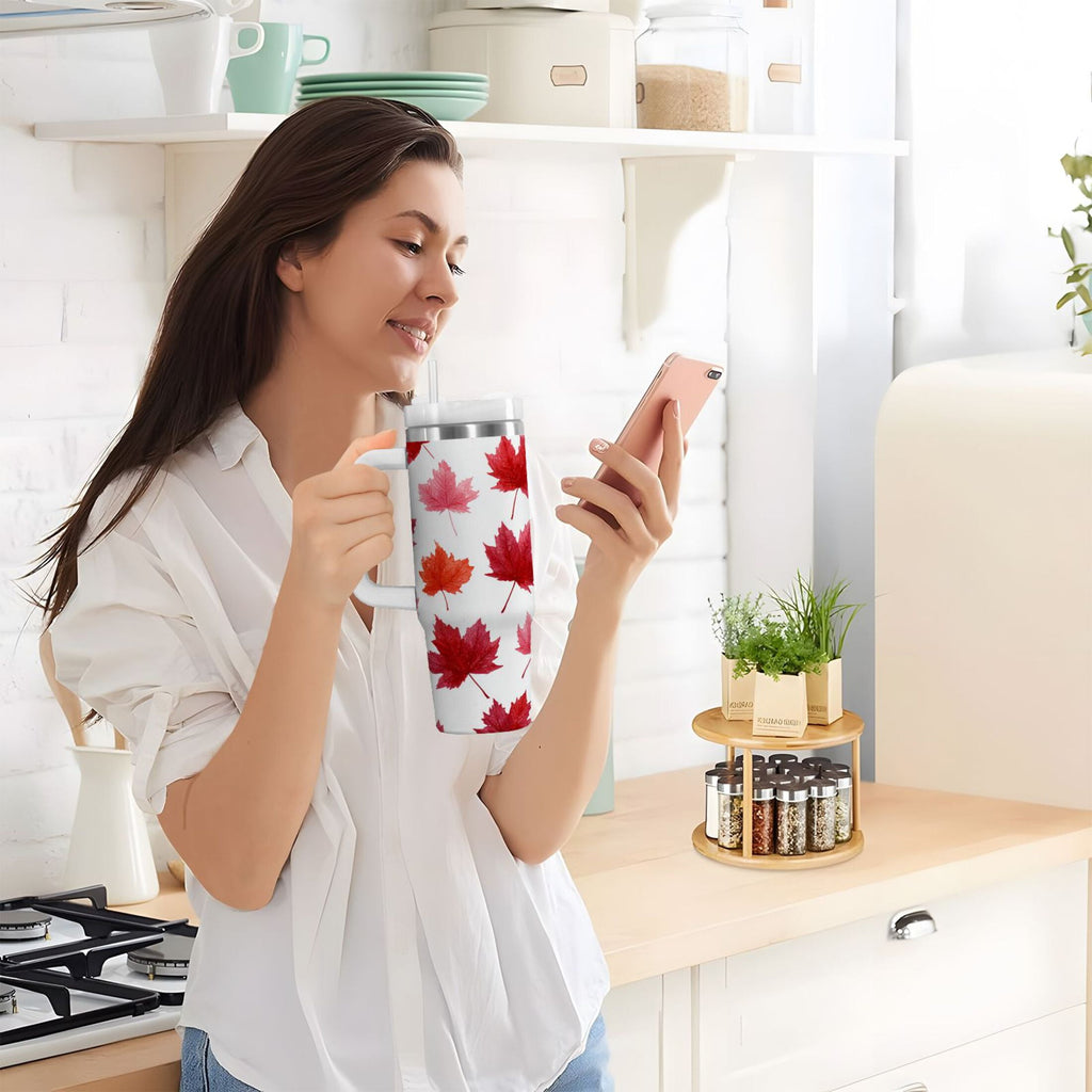 30 oz Insulated Stainless Steel Tumbler Double Wall Stainless Steel Tumbler with 2-Way Drinking Vibrant Red Maple Leaves 4CGE