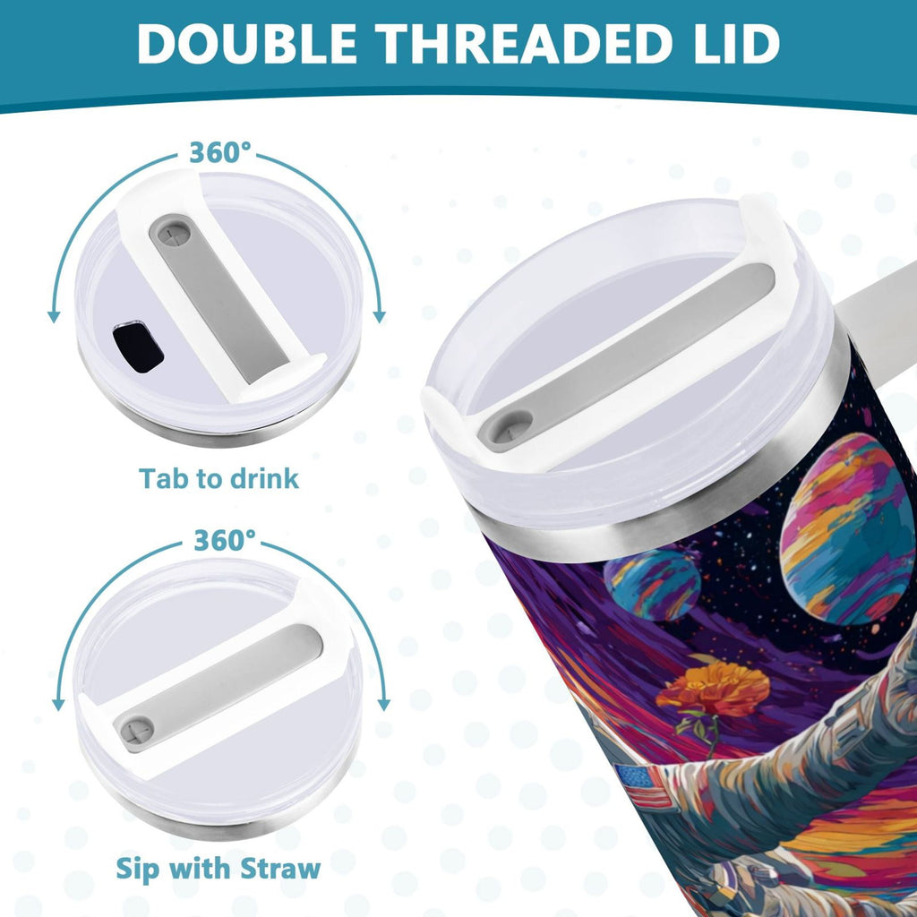 40 oz Insulated Stainless Steel Tumbler Double Wall Stainless Steel Tumbler with 2-Way Drinking Colorful Flowers and Planets 9J5M