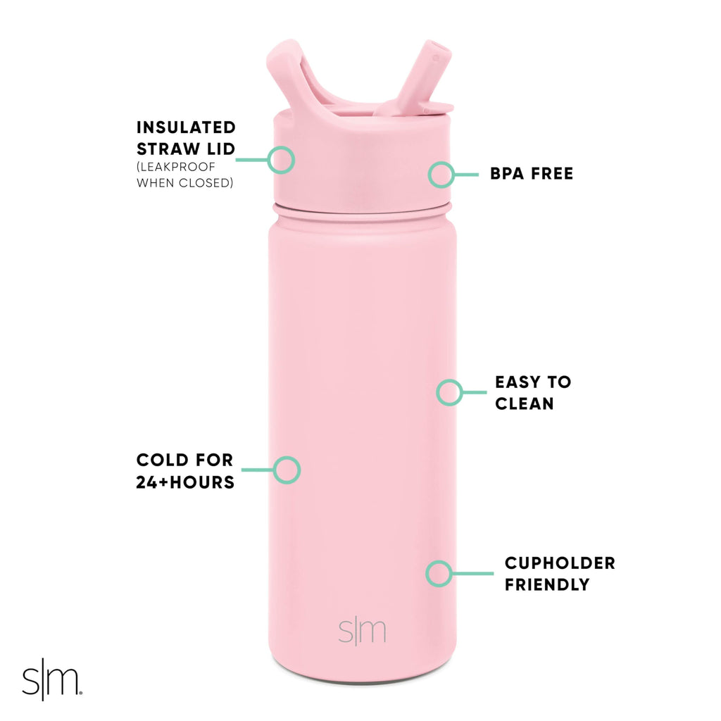 Simple Modern Kids Water Bottle with Straw Lid Vacuum Insulated Stainless Steel Metal Thermos Bottles | Reusable Leak Proof BPA-Free Flask for School | Summit Collection | 18oz, Blush -Blush KOTA