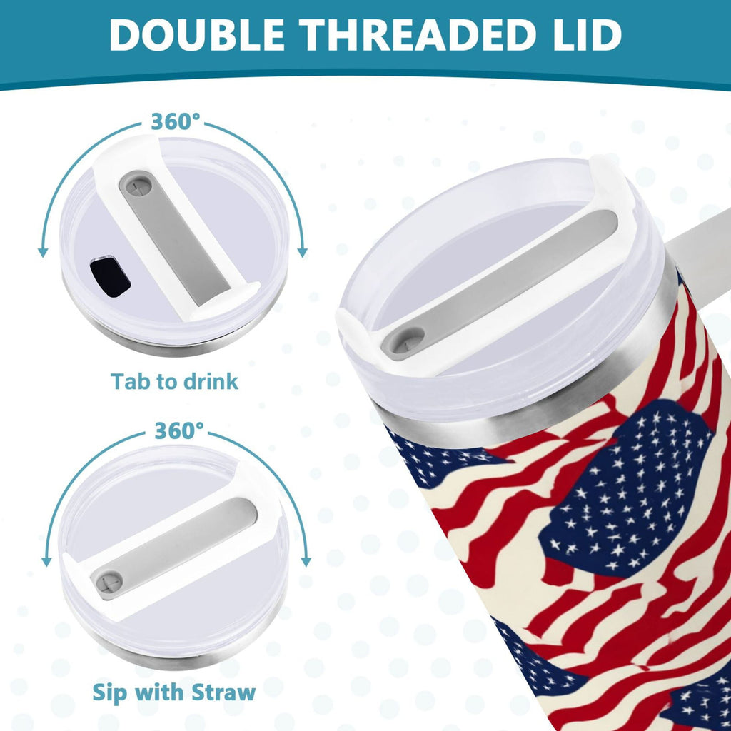 40 oz Insulated Stainless Steel Tumbler Double Wall Stainless Steel Tumbler with 2-Way Drinking Flags Abstract Design 38Q3