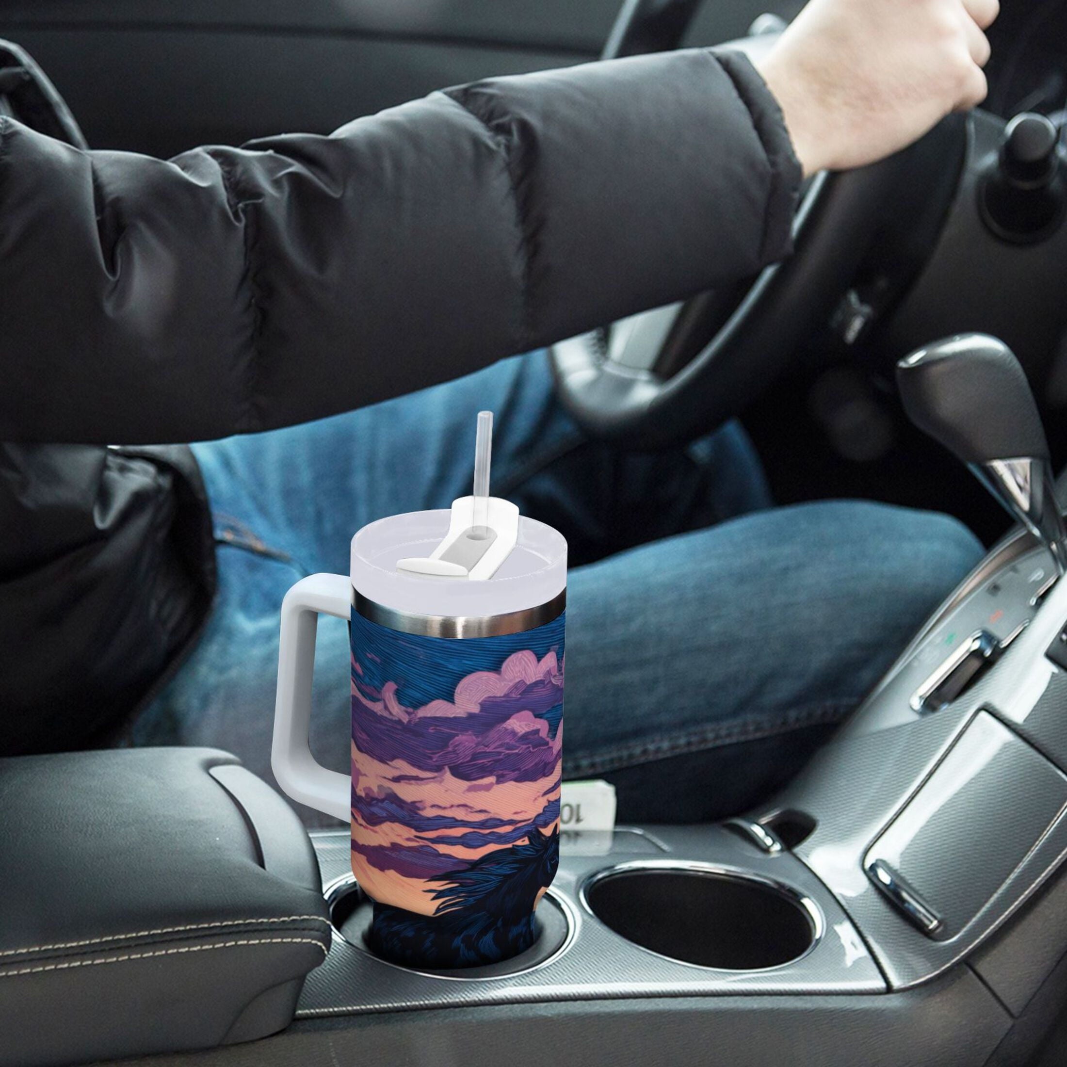 40 oz Insulated Stainless Steel Tumbler Double Wall Stainless Steel Tumbler with 2-Way Drinking Wild Horses Running OF1C
