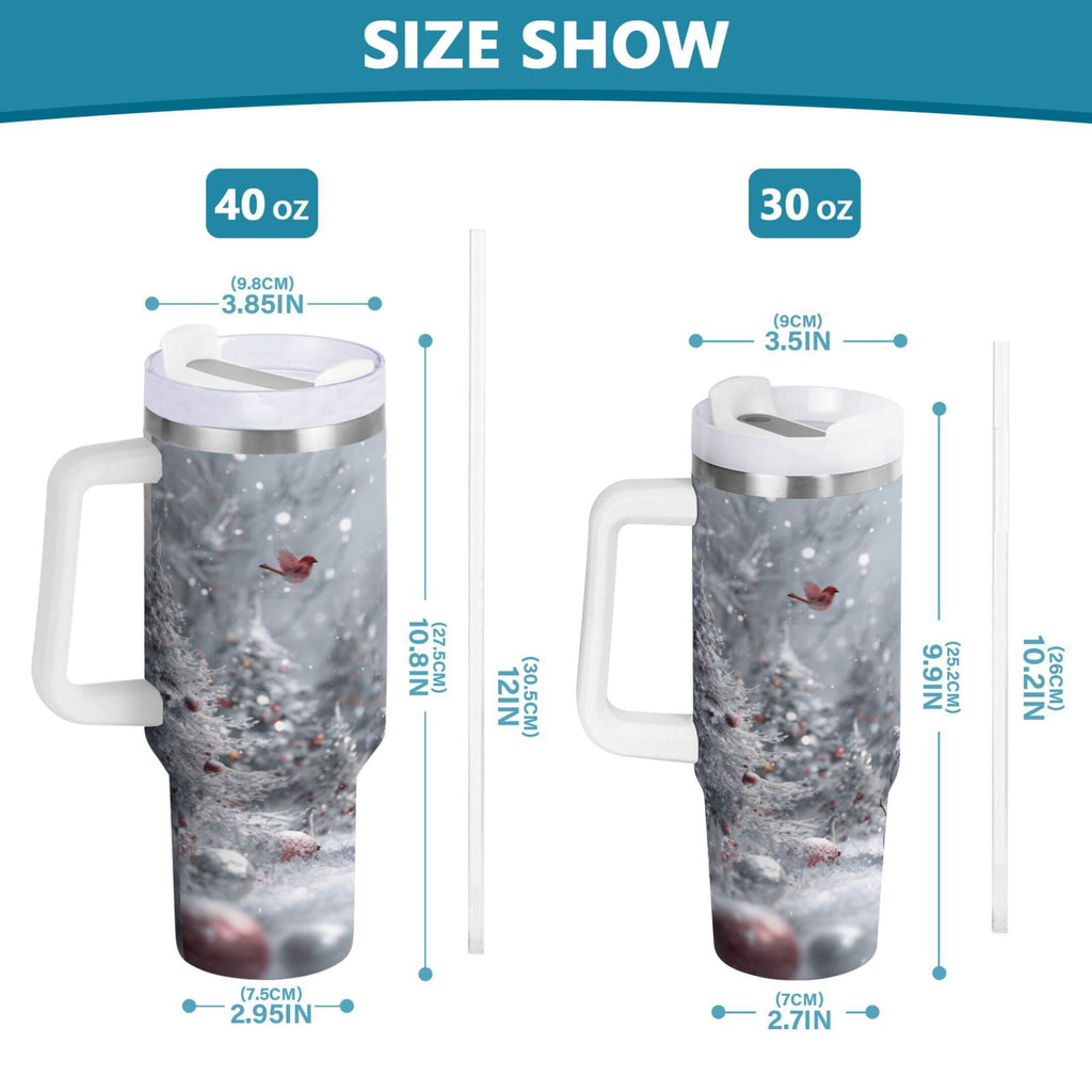 30 oz Insulated Stainless Steel Tumbler Double Wall Stainless Steel Tumbler with 2-Way Drinking Snowy Winter Landscape J5V7