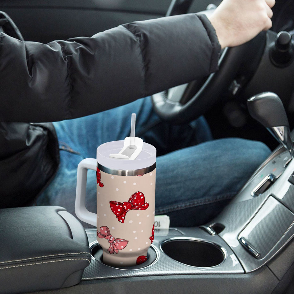 30 oz Insulated Stainless Steel Tumbler Double Wall Stainless Steel Tumbler with 2-Way Drinking Cute Red Bows Pattern 9ARD